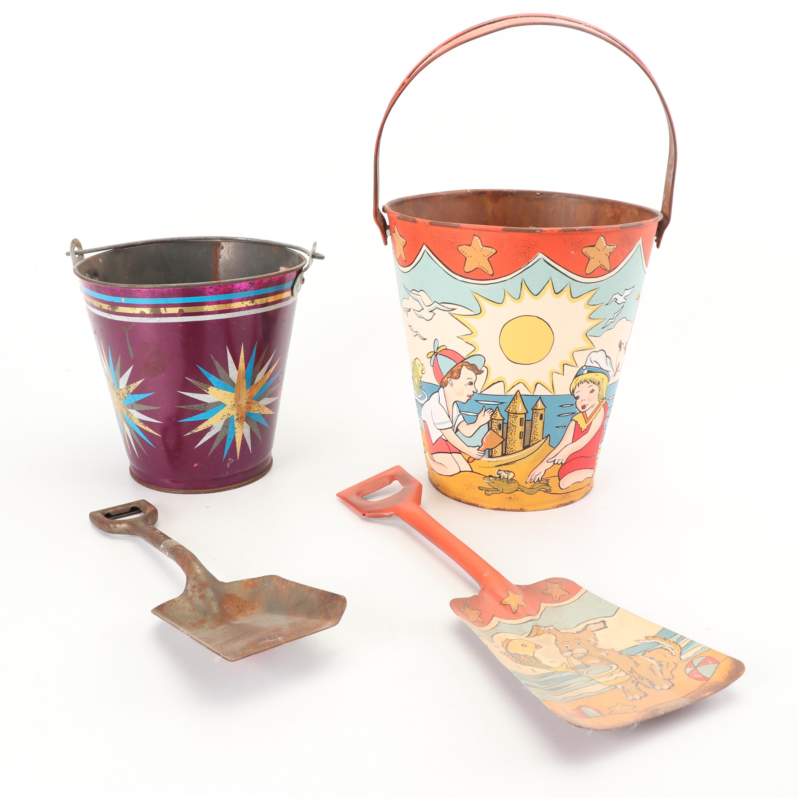 Metal Beach Pails and Shovels