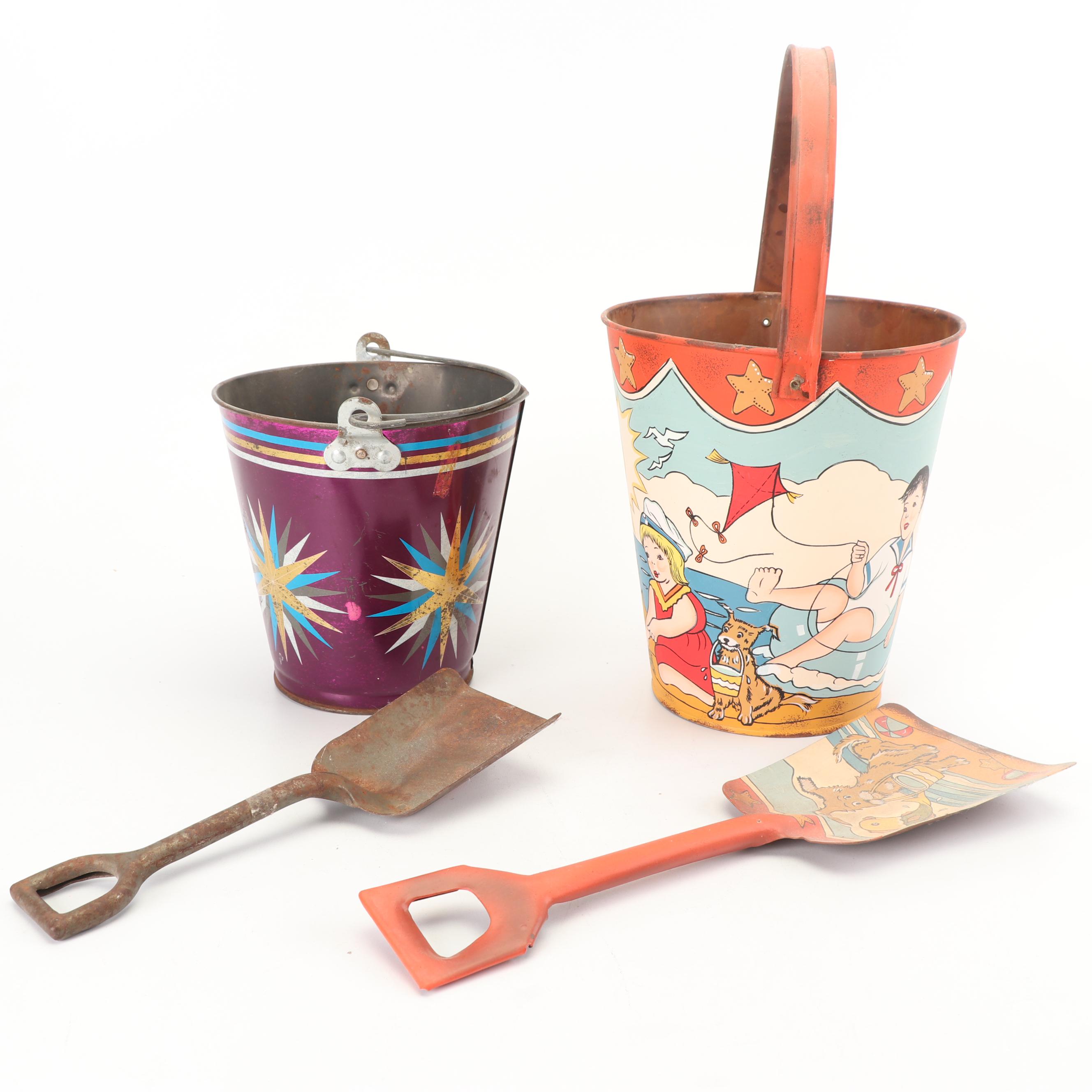 Metal Beach Pails and Shovels