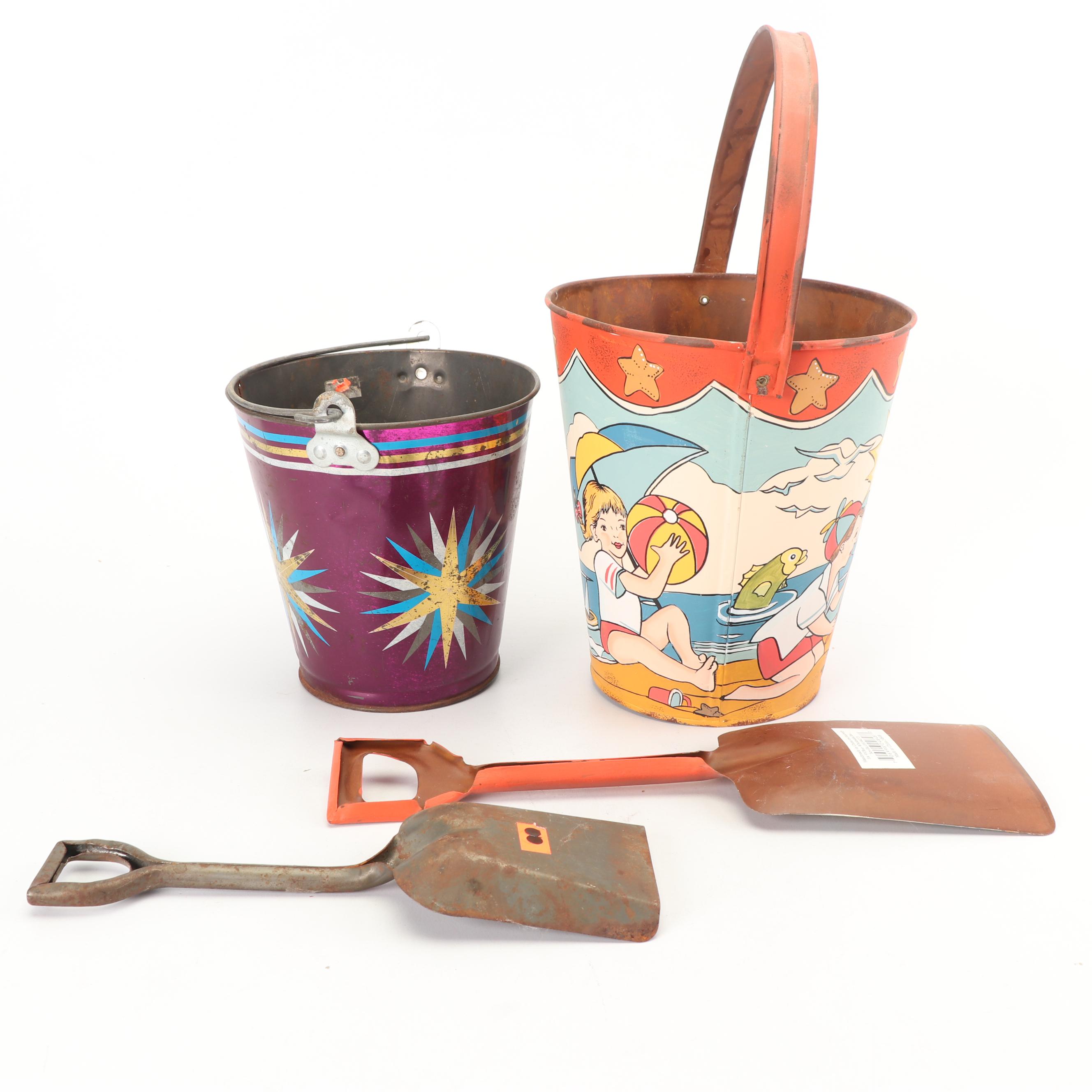 Metal Beach Pails and Shovels