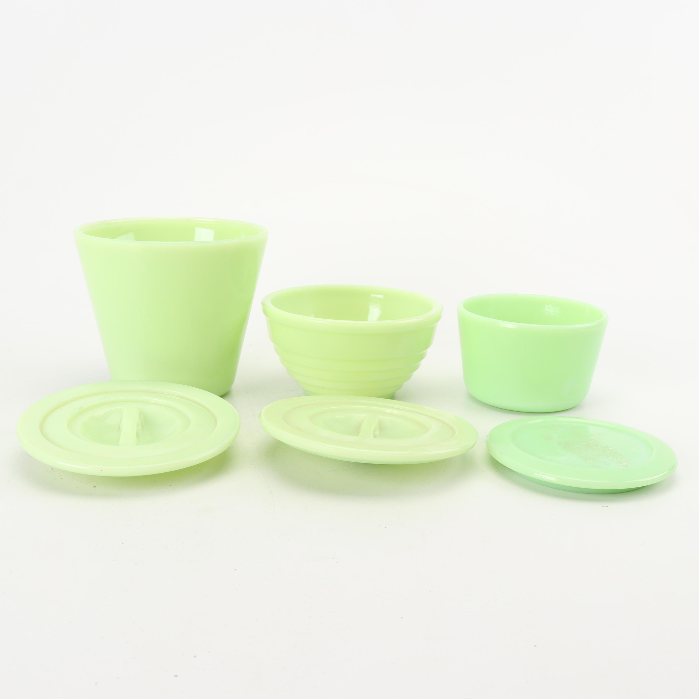 Jadeite Drip Jars Including McKee, Mid-Century