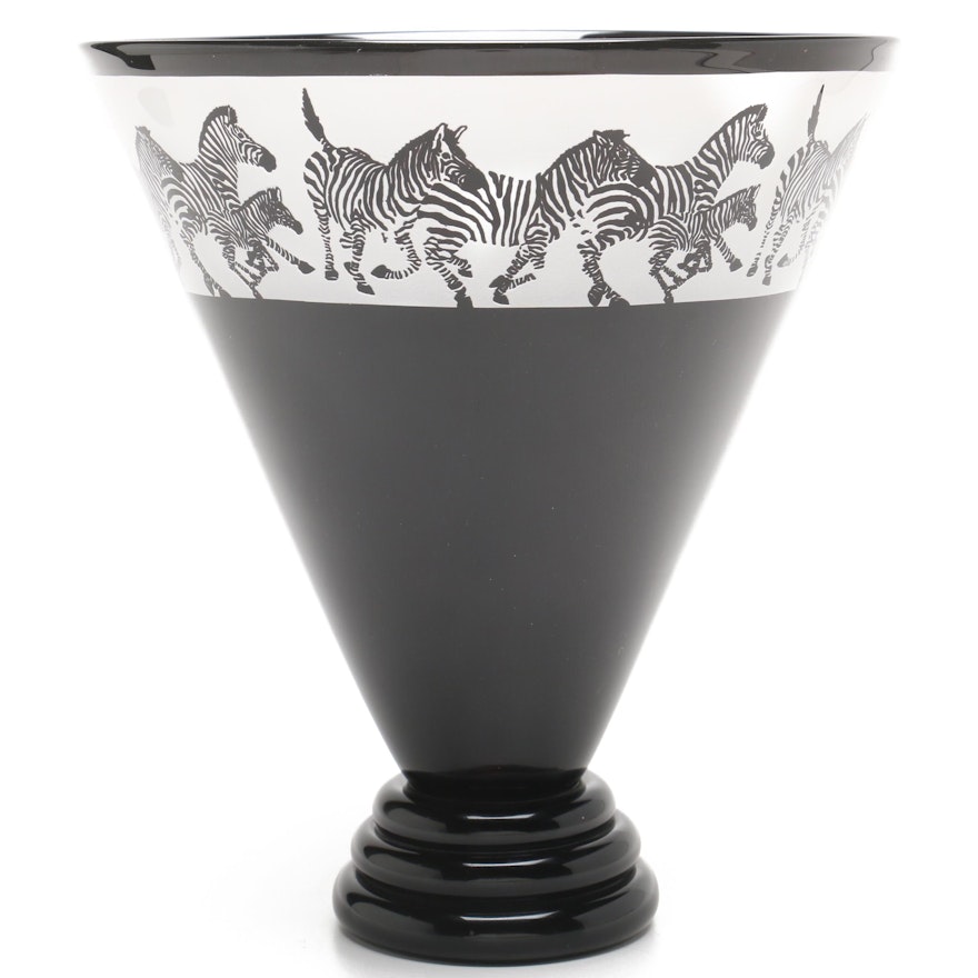 Signed 1999 Limited Edition Zebra Glass Vase