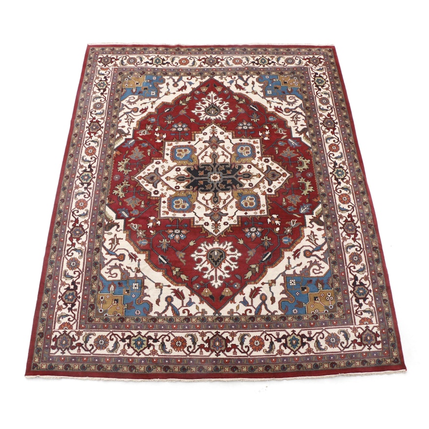 Hand-Knotted Indo-Persian Heriz Wool Room Sized Rug