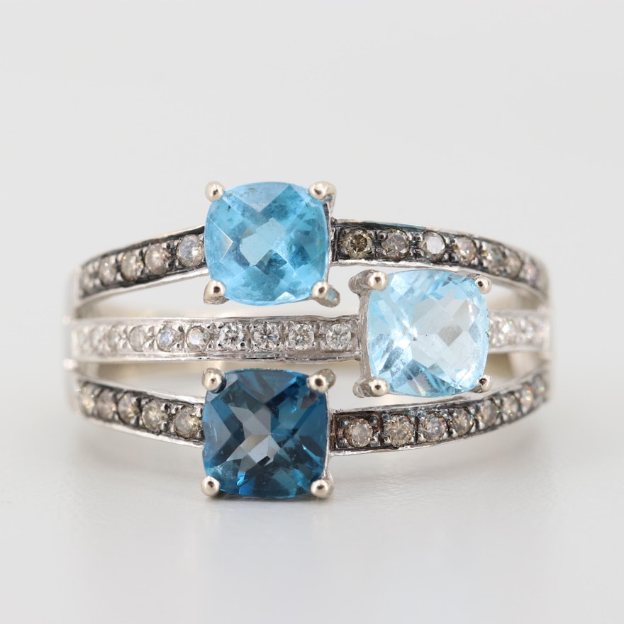 Le Vian 14K White Gold Blue Topaz and Diamond Ring