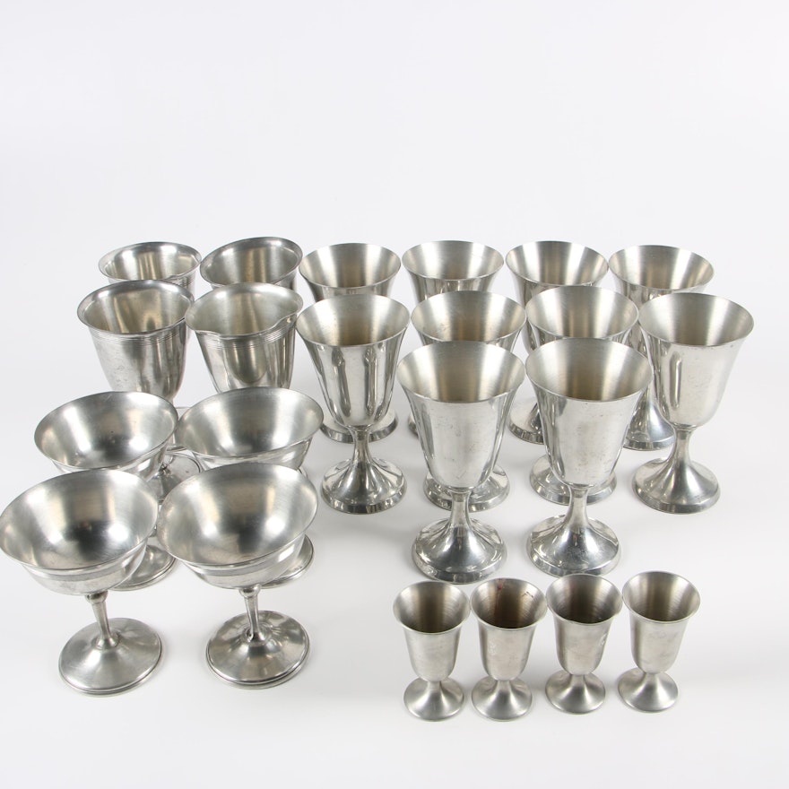 Stieff and Towle Pewter Wine Goblets and Cordials and Other Glasses