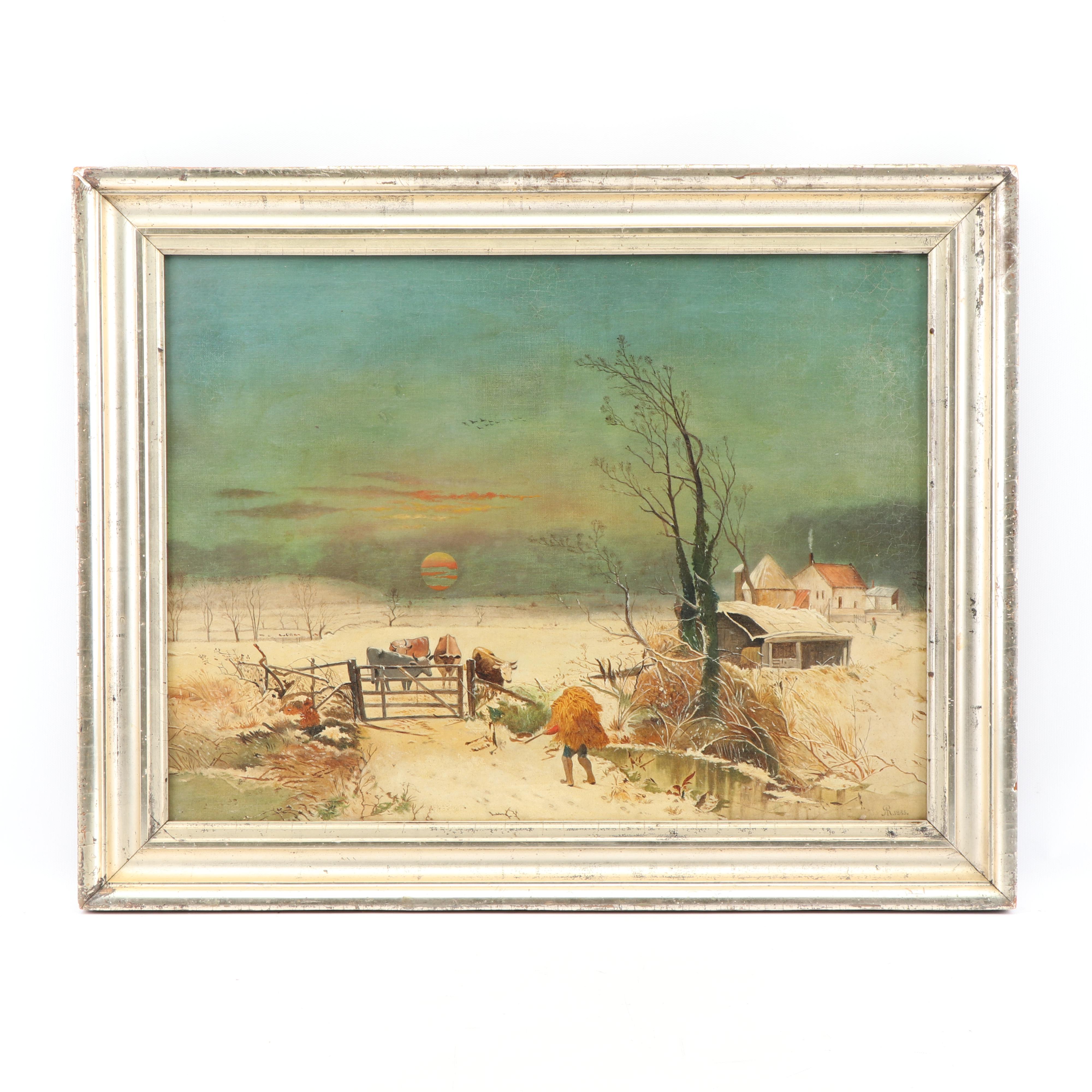 1885 Farm Landscape Oil Painting