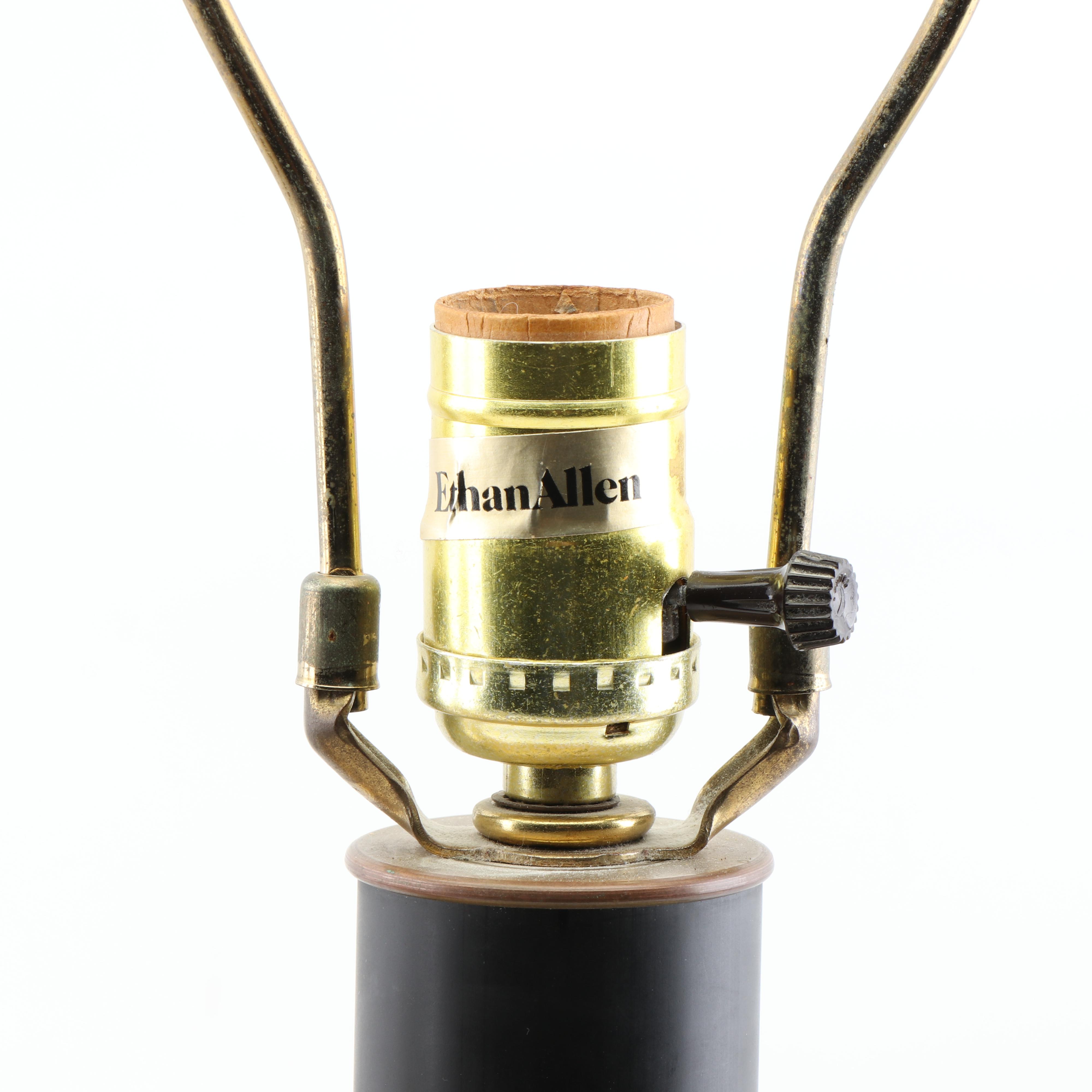 Ethan Allen Plated Brass Table Lamps with Feather Plume Accents, 20th Century