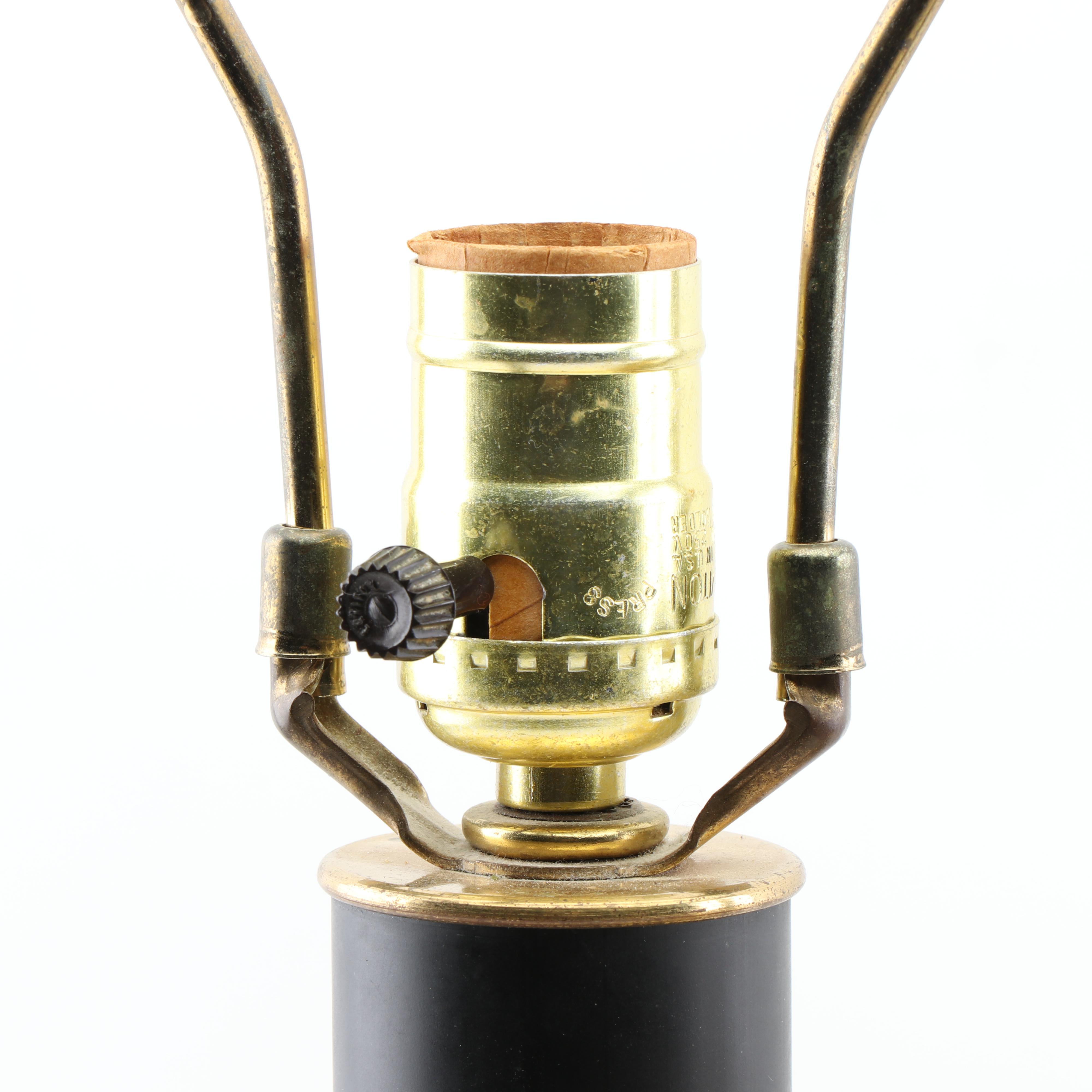 Ethan Allen Plated Brass Table Lamps with Feather Plume Accents, 20th Century