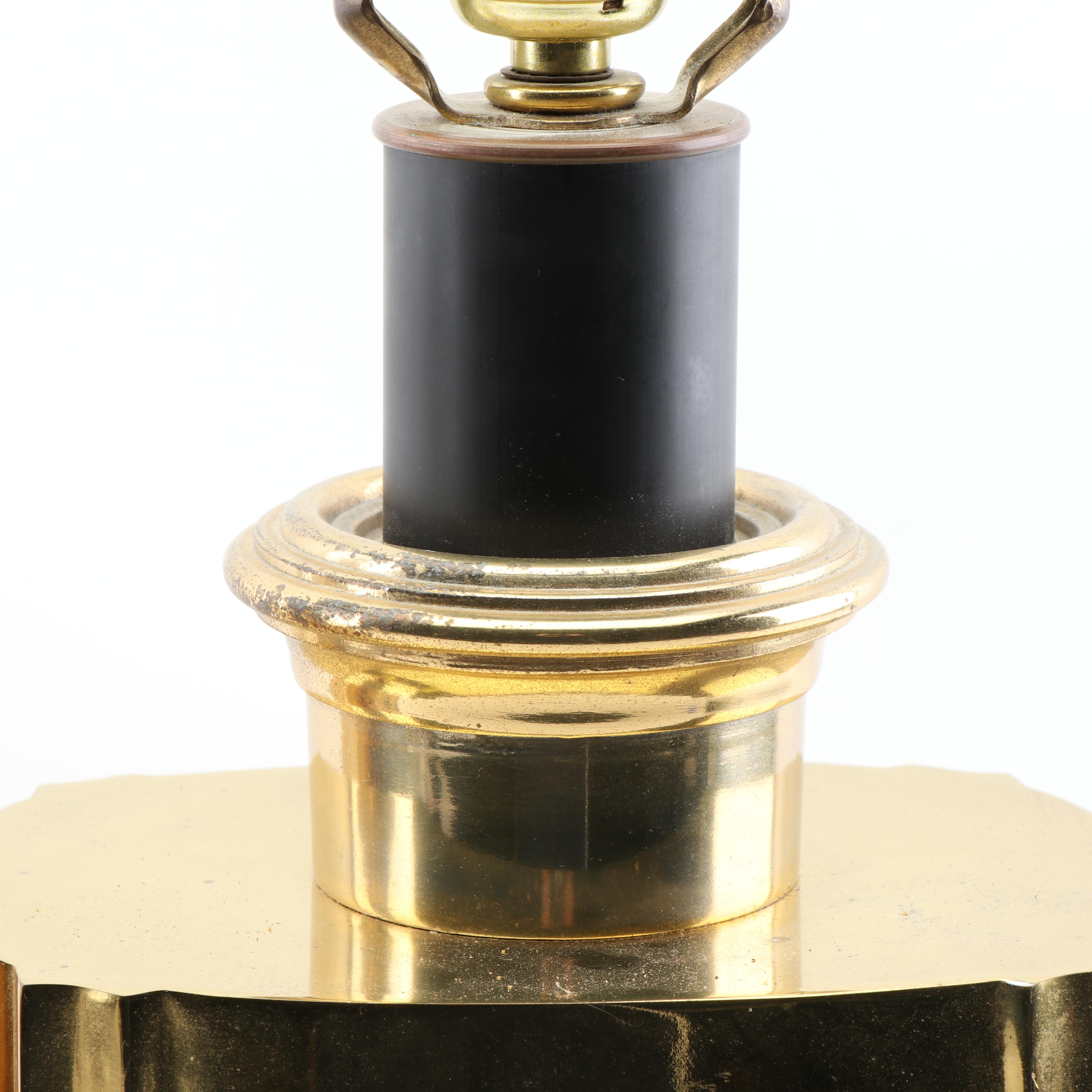 Ethan Allen Plated Brass Table Lamps with Feather Plume Accents, 20th Century