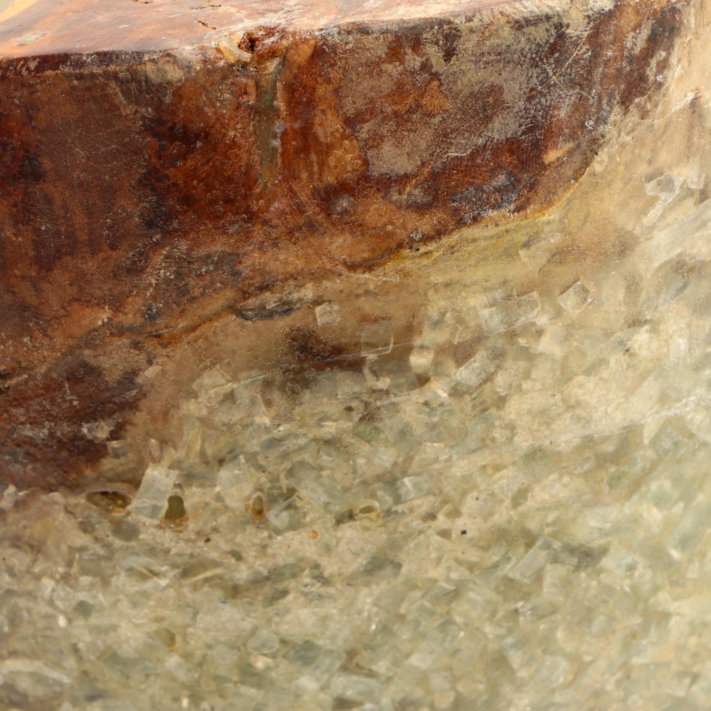 Indonesian "Illusions" Carved Mango Wood and Recycled Glass Stool