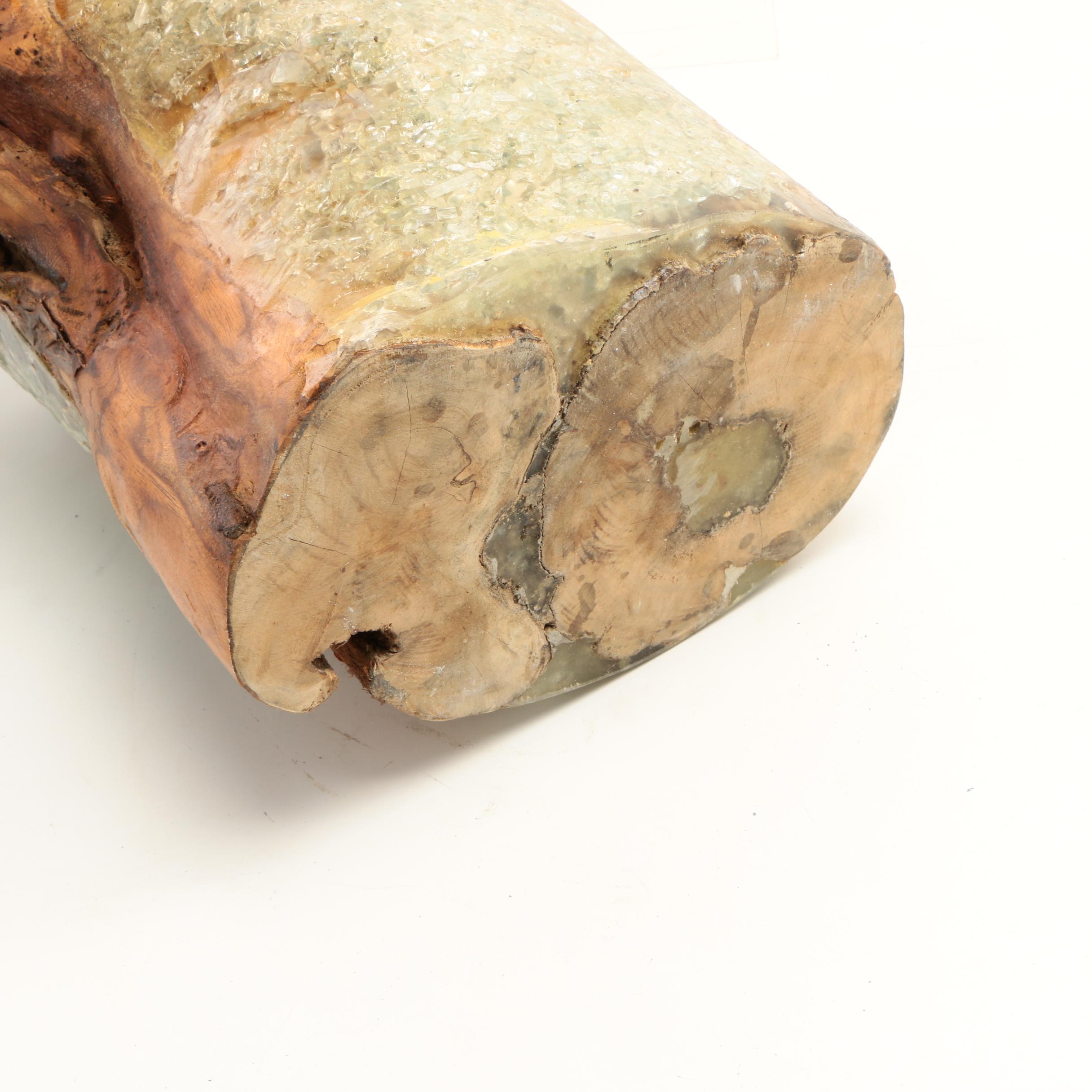 Indonesian "Illusions" Carved Mango Wood and Recycled Glass Stool