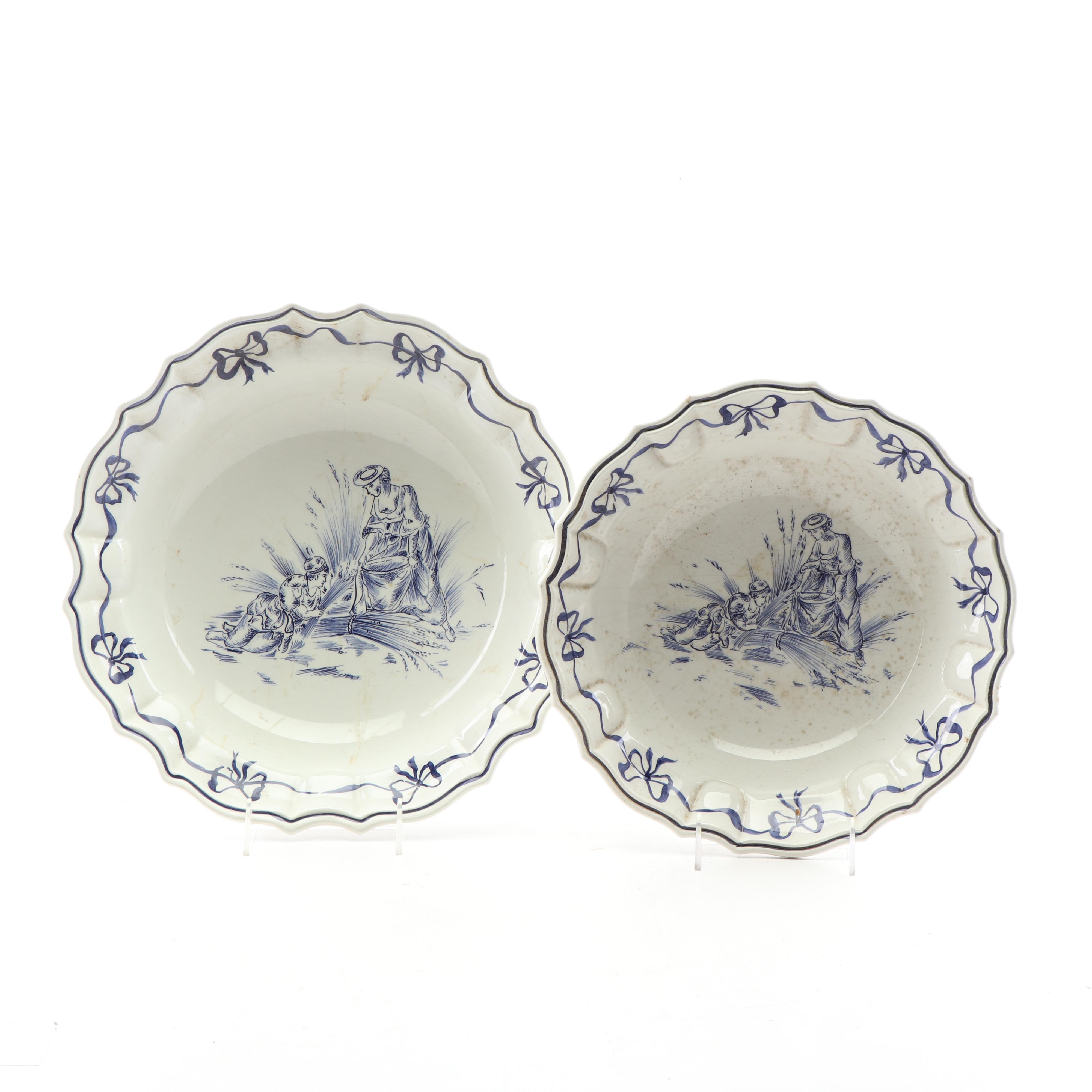 Vintage Hand-Painted Blue and White Ceramic Bowls