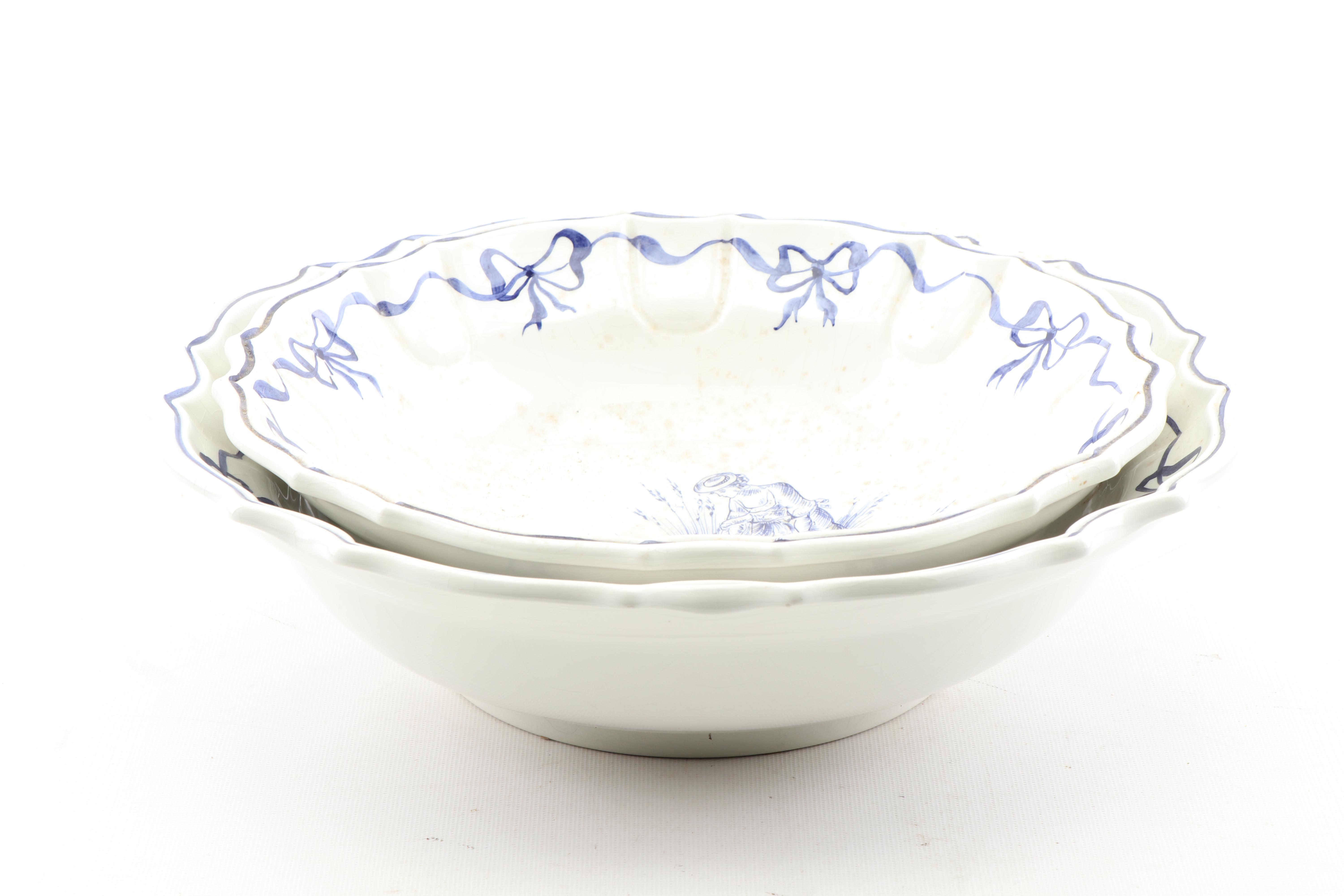 Vintage Hand-Painted Blue and White Ceramic Bowls