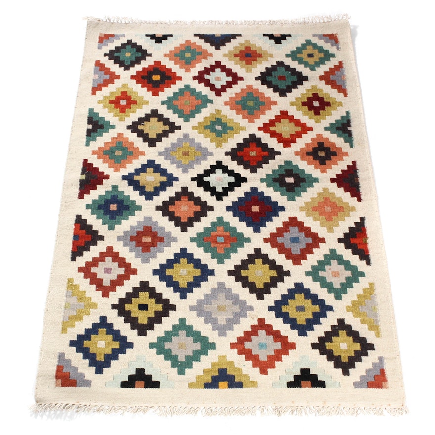 4.1' x 6.1' Hand-Knotted Indian Kilim Rug