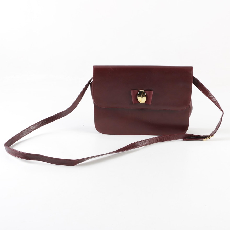 Bally Burgundy Leather Crossbody Bag with Bow Accent