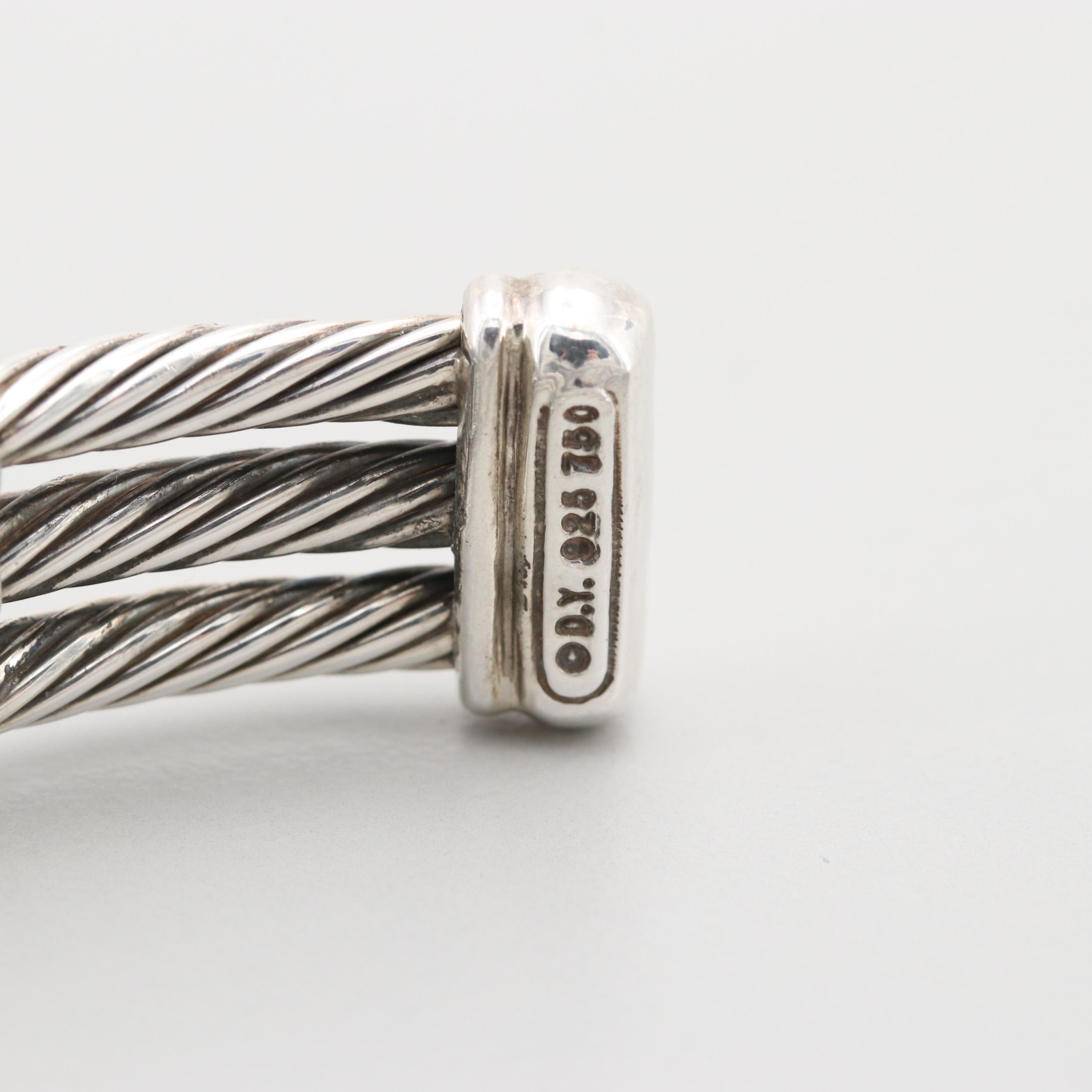 David Yurman Sterling Silver and 18K White Gold Diamond "Confetti" Cuff Bracelet