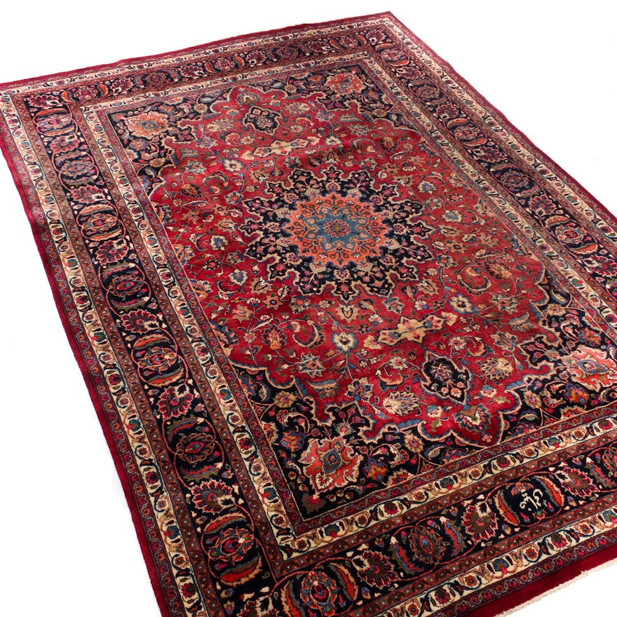 7.9' x 11.5' Hand-Knotted Signed Persian Mashad Room Sized Rug Circa 1960