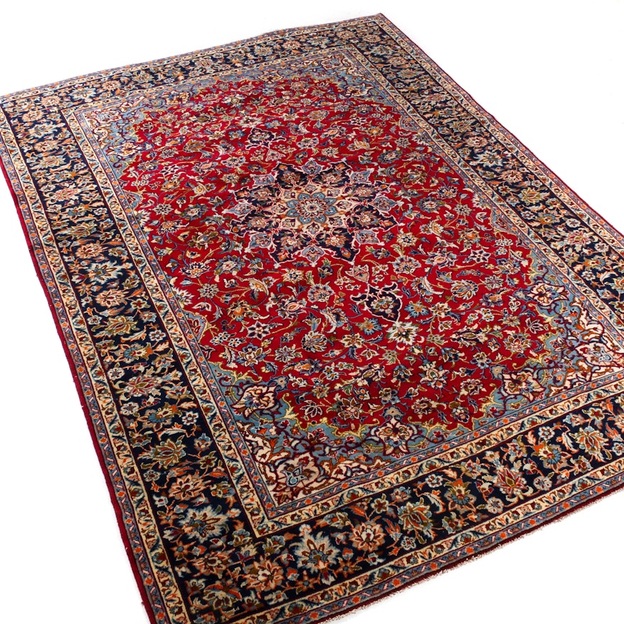 7.75' x 10.7' Hand-Knotted Persian Isfahan Room Sized Rug Circa 1960