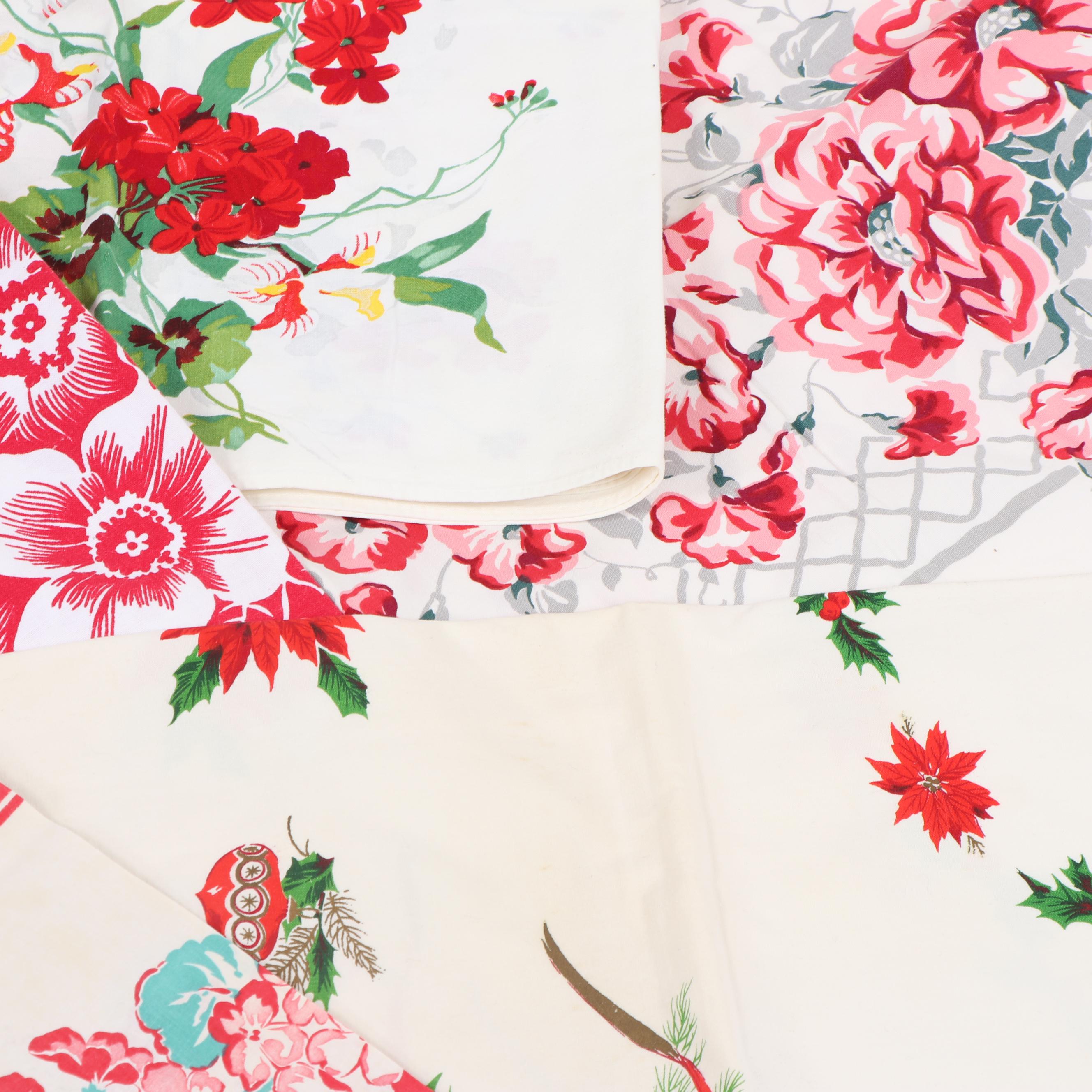 Printed Floral Table Linens, Mid-20th Century