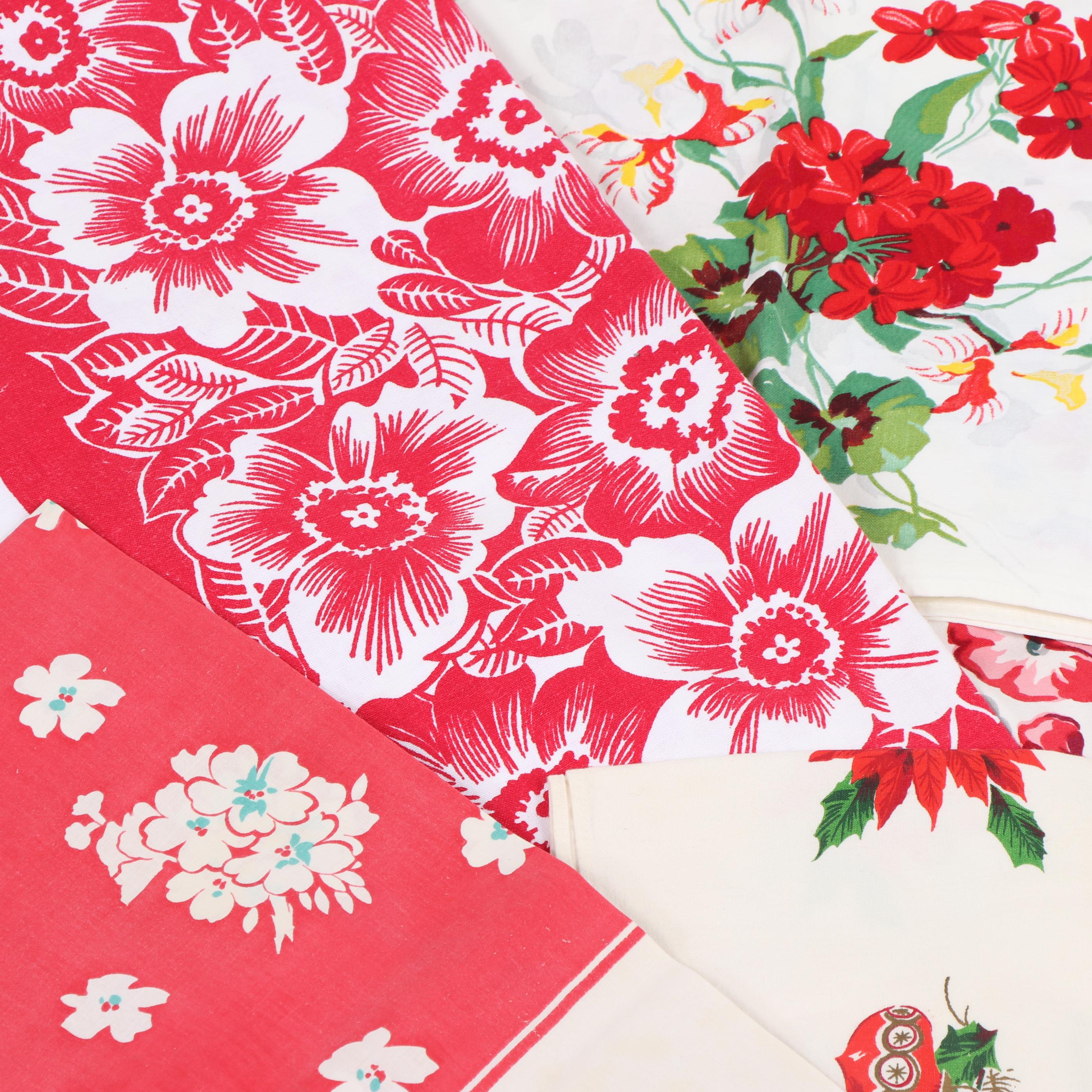 Printed Floral Table Linens, Mid-20th Century