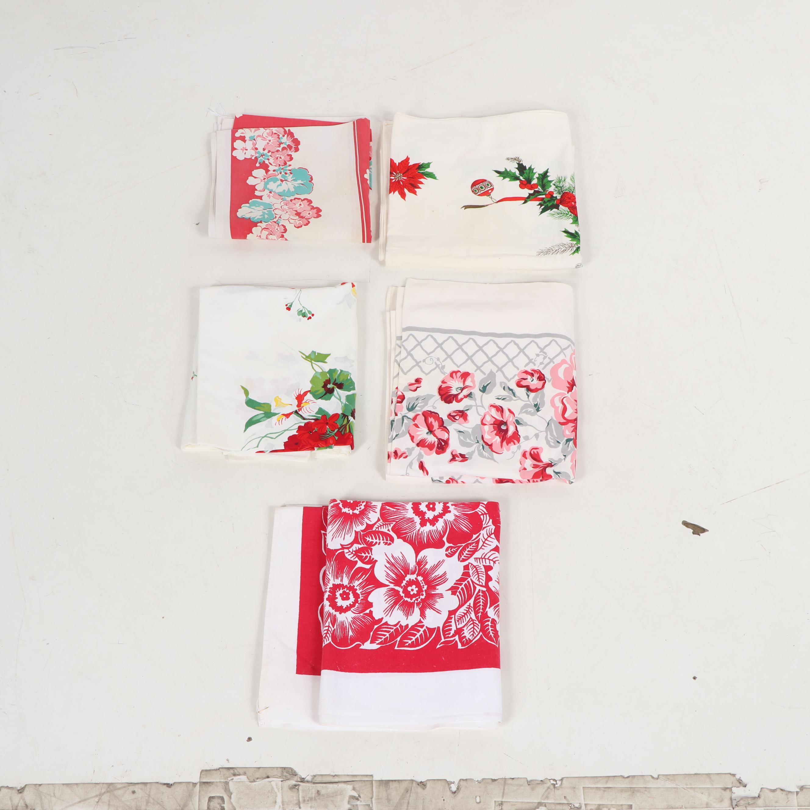Printed Floral Table Linens, Mid-20th Century