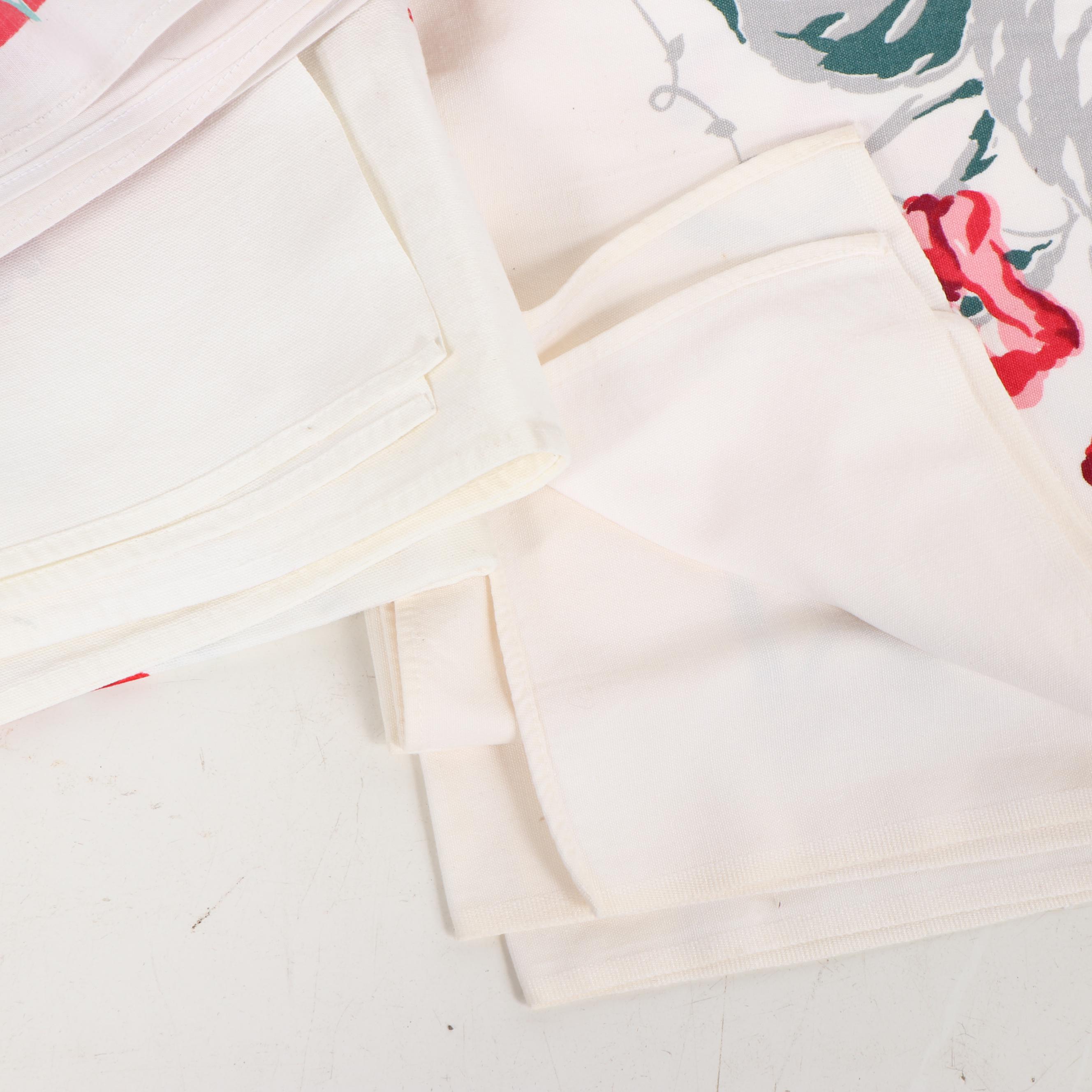 Printed Floral Table Linens, Mid-20th Century