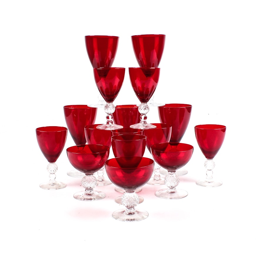 Morgantown "Spanish Red" Drinkware with Golf Ball Stems