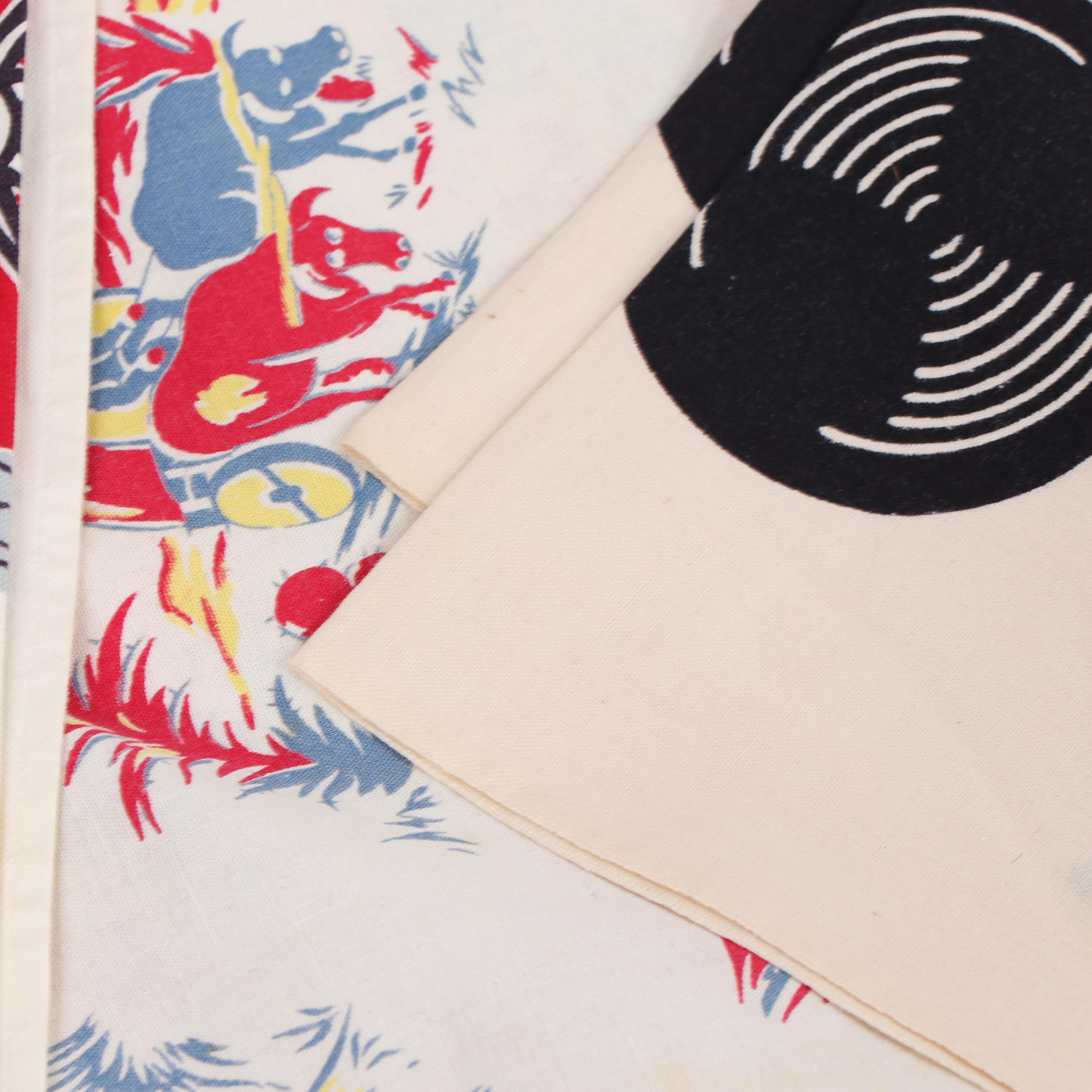 Printed Floral, Animal, and Country Kitchen Motif Table Linens, Mid-20th Century