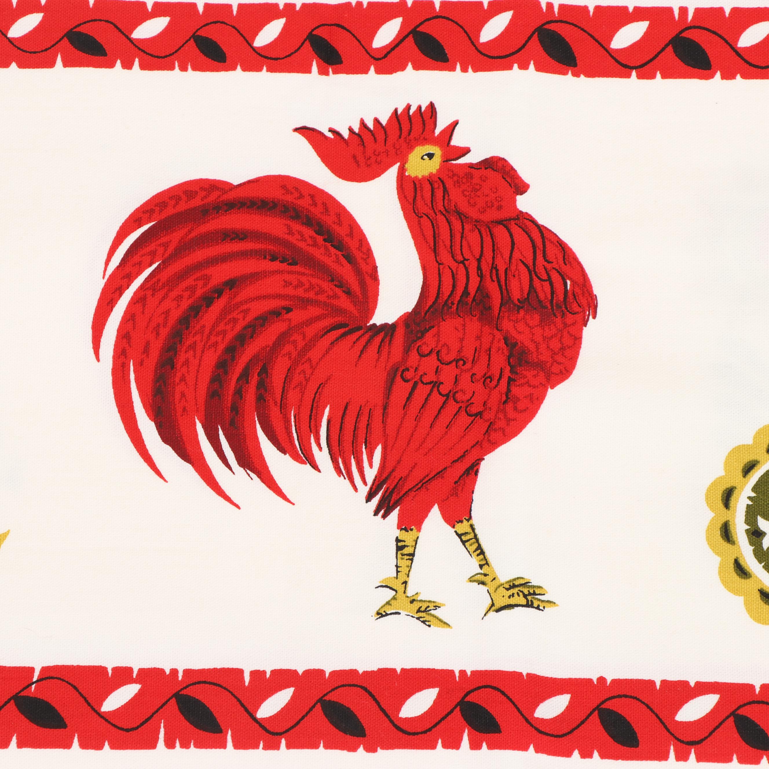 Printed Floral, Animal, and Country Kitchen Motif Table Linens, Mid-20th Century
