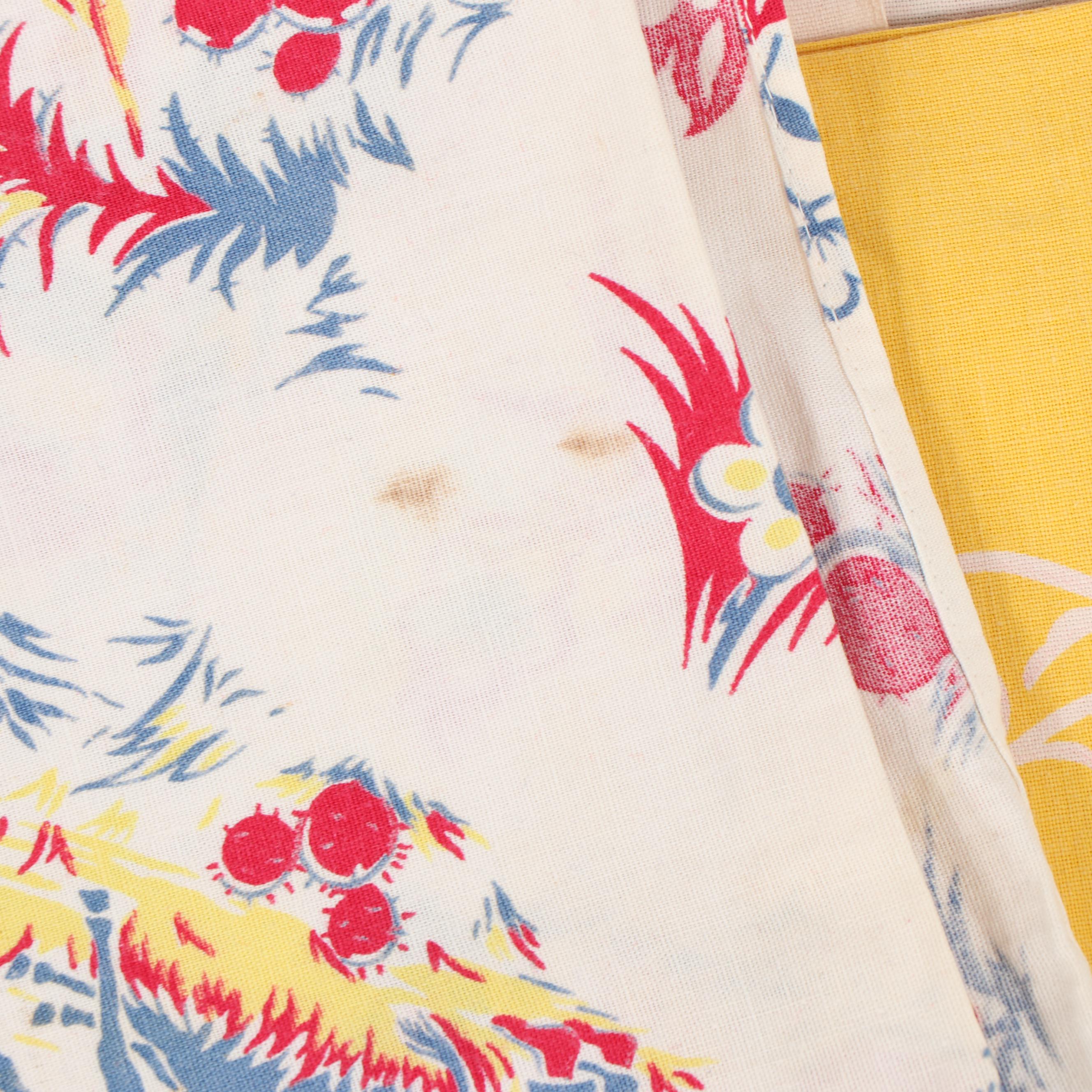 Printed Floral, Animal, and Country Kitchen Motif Table Linens, Mid-20th Century