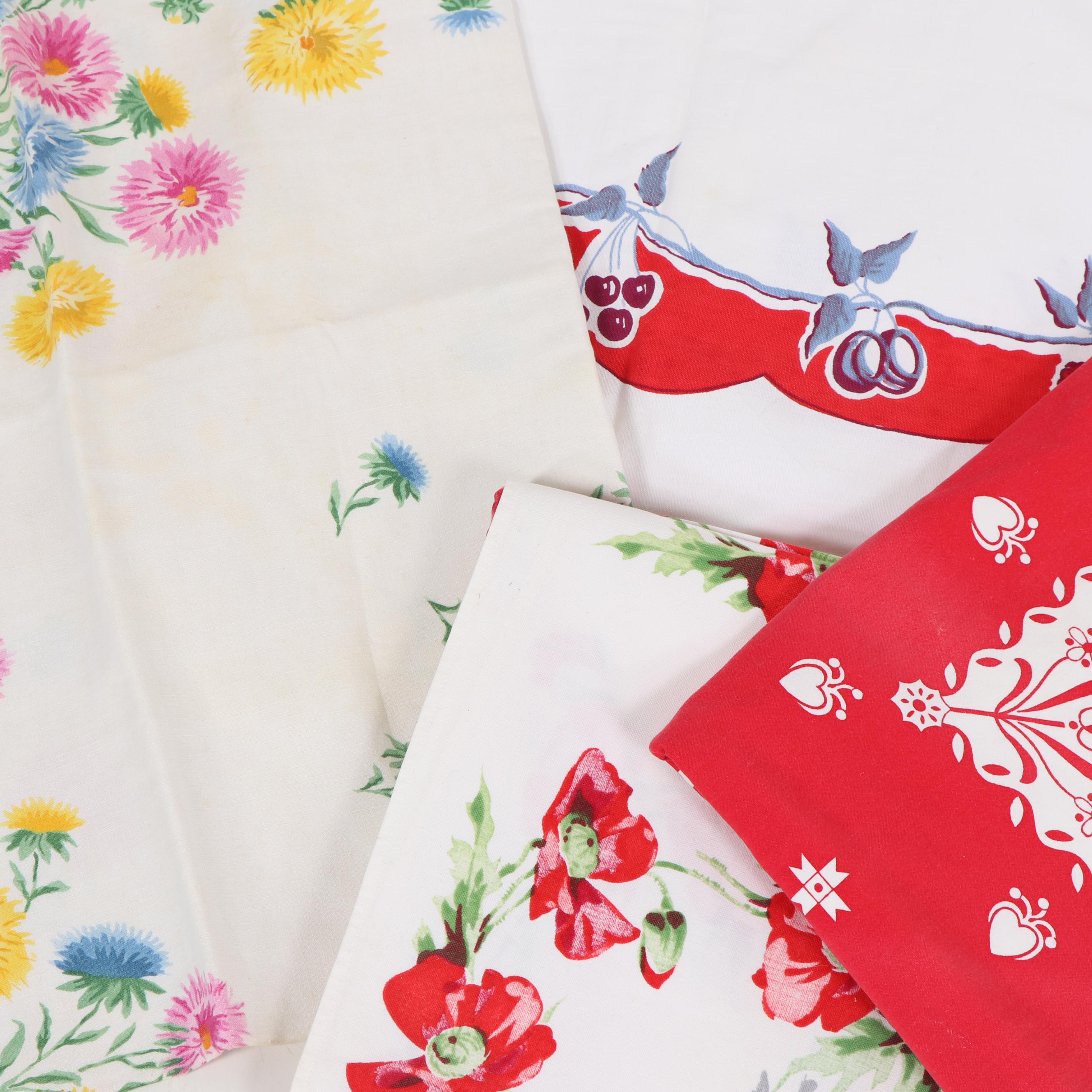Printed Floral Table Linens, Mid-20th Century