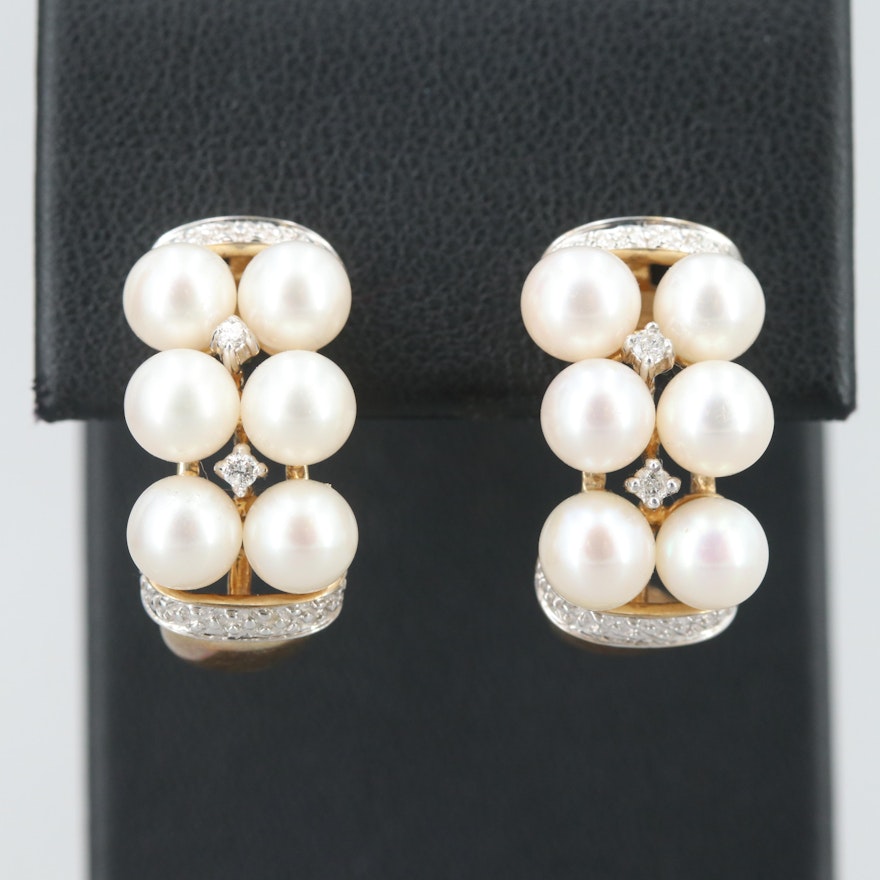 10K Yellow Gold Cultured Pearl and Diamond Earrings