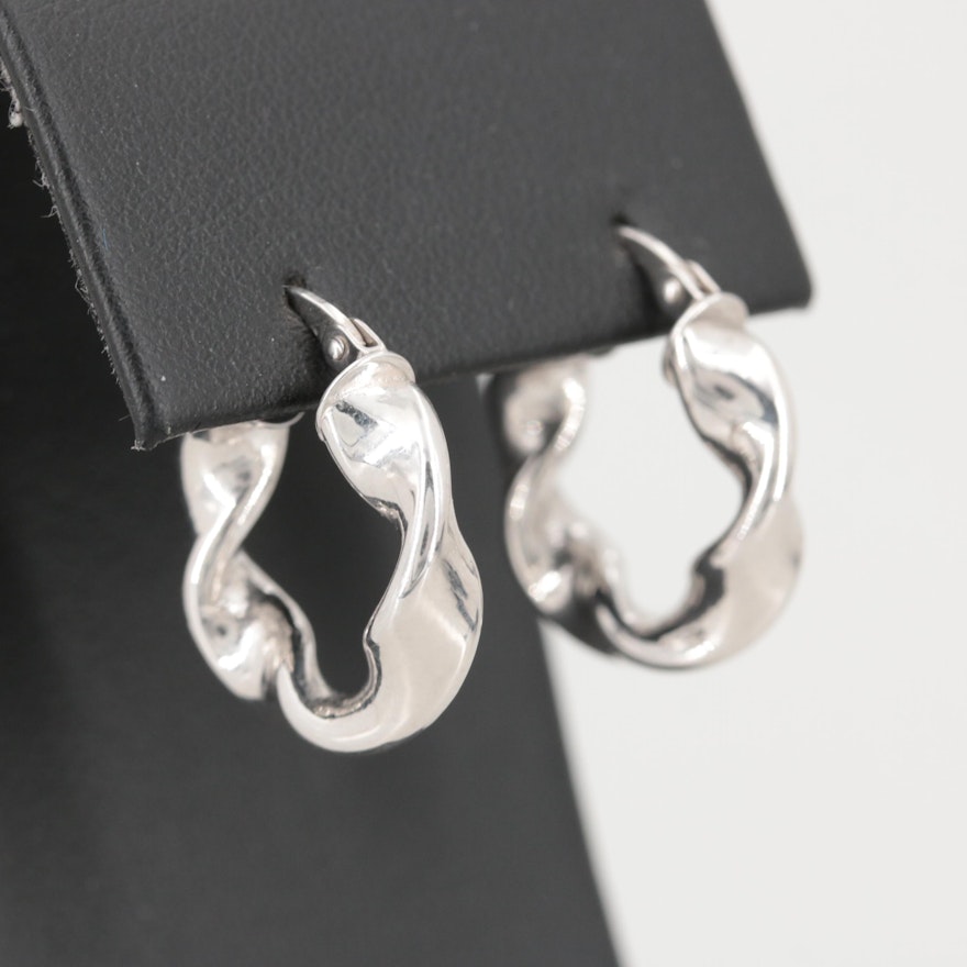 14K White Gold Twisted Hoop Earrings