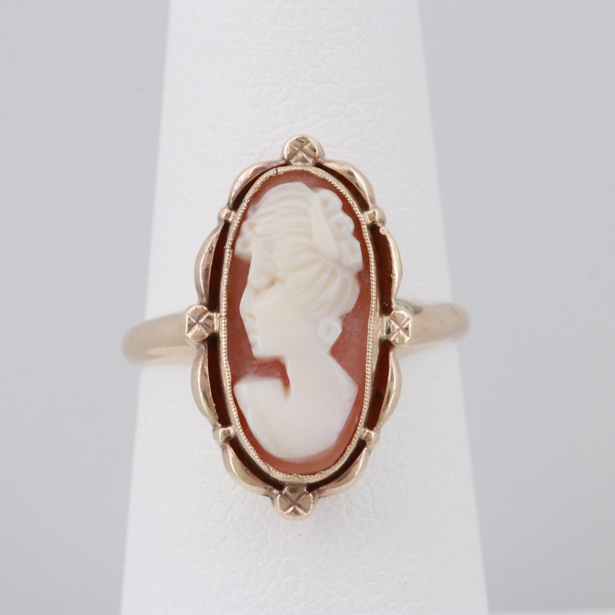 10K Yellow Gold Coral Cameo Ring