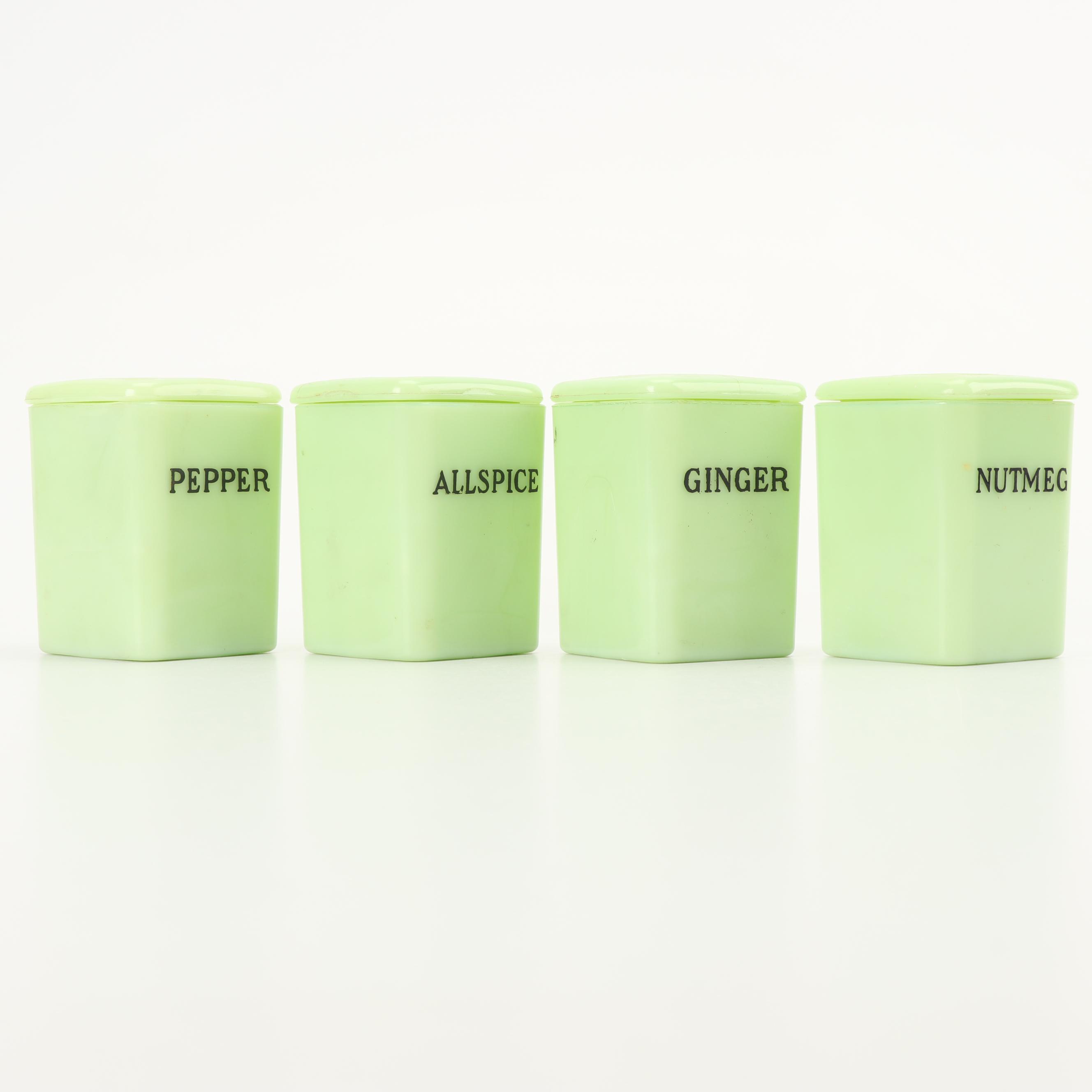 Jeannette Jadeite Glass Spice Canisters, Mid-Century