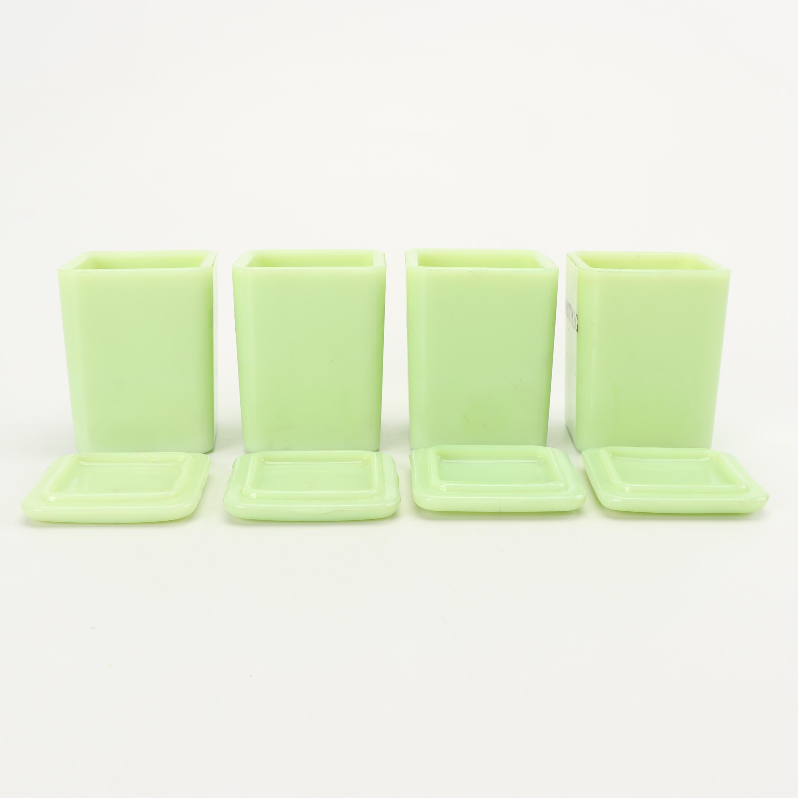 Jeannette Jadeite Glass Spice Canisters, Mid-Century