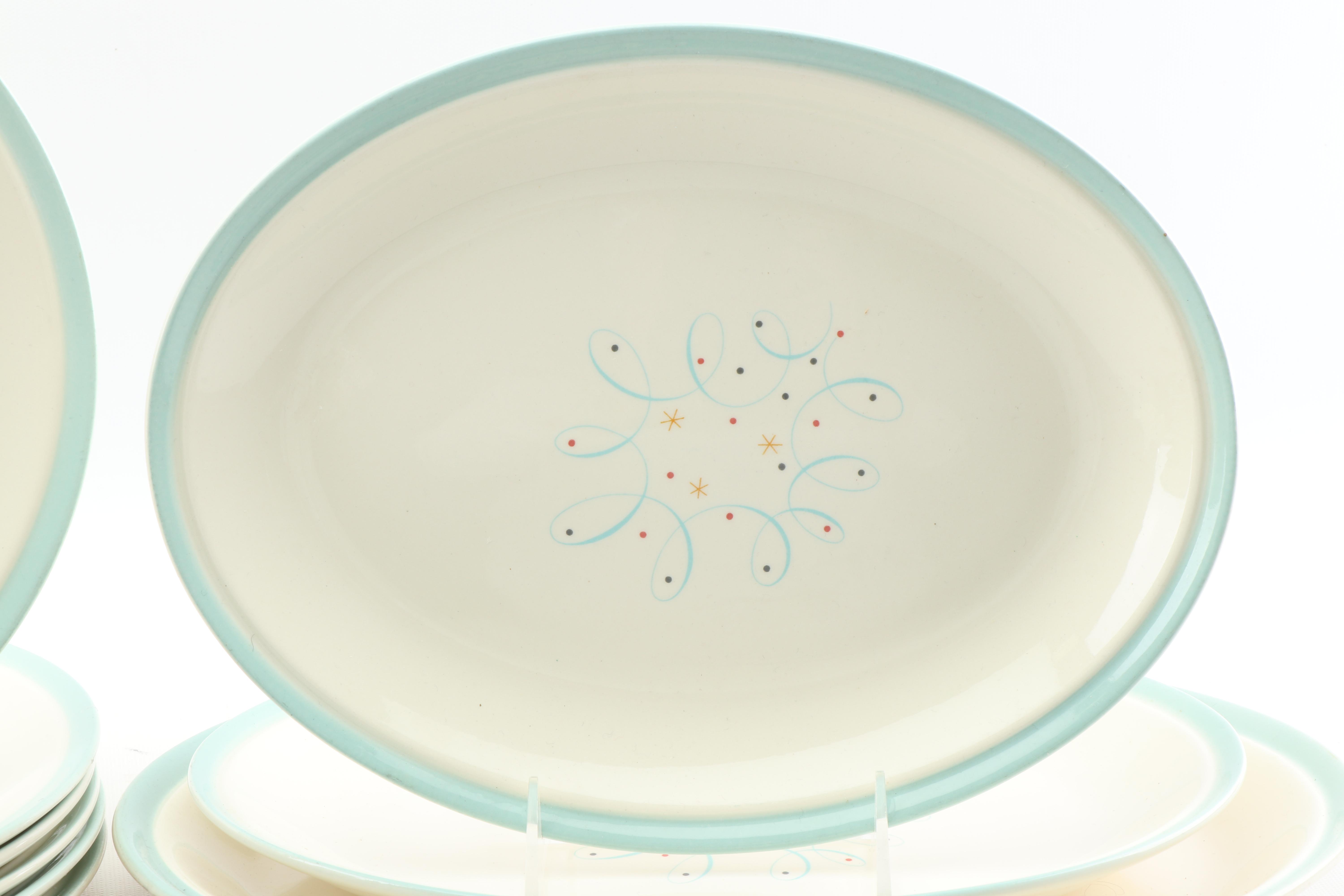 Century Service "Turquoise Scroll" Ceramic Dinnerware