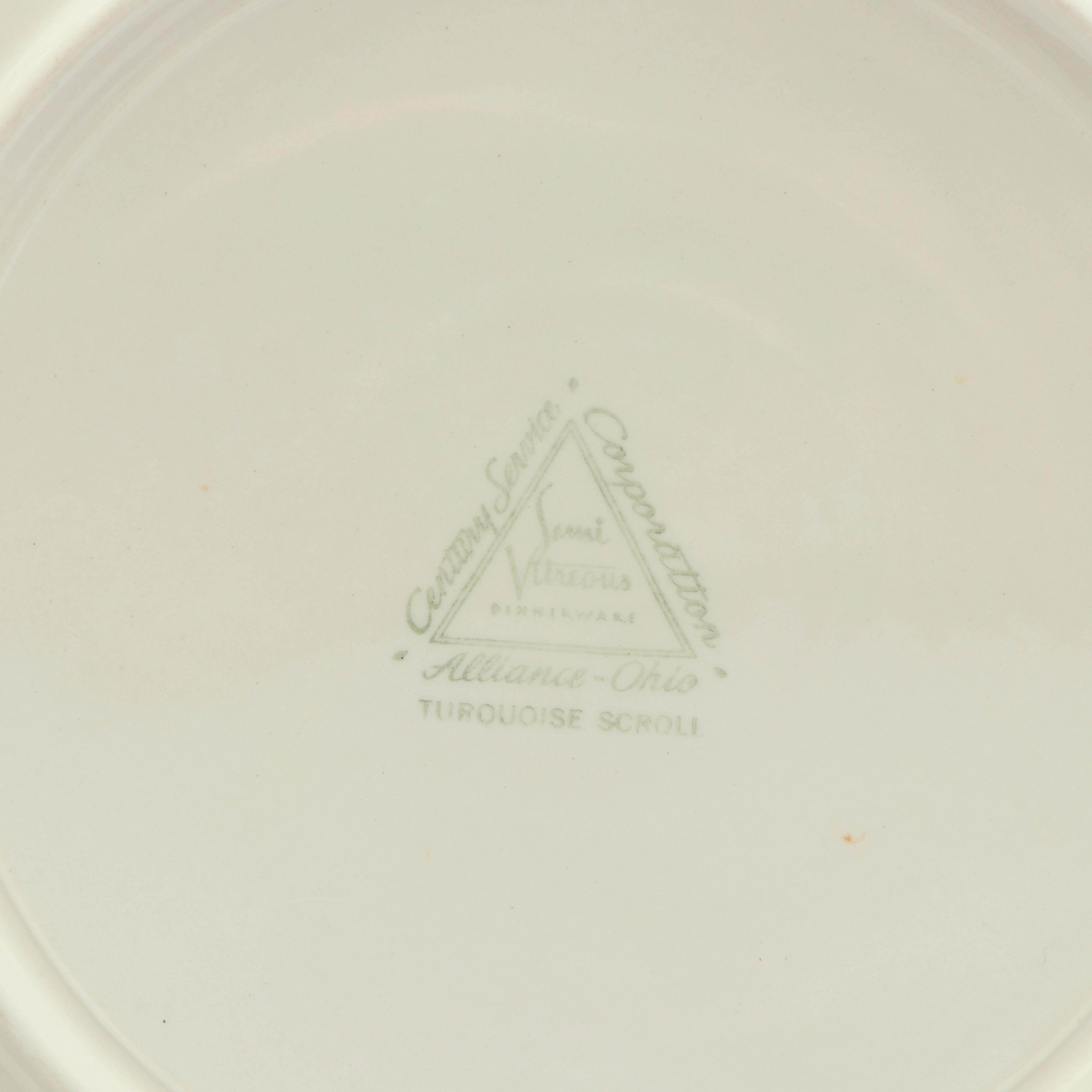 Century Service "Turquoise Scroll" Ceramic Dinnerware
