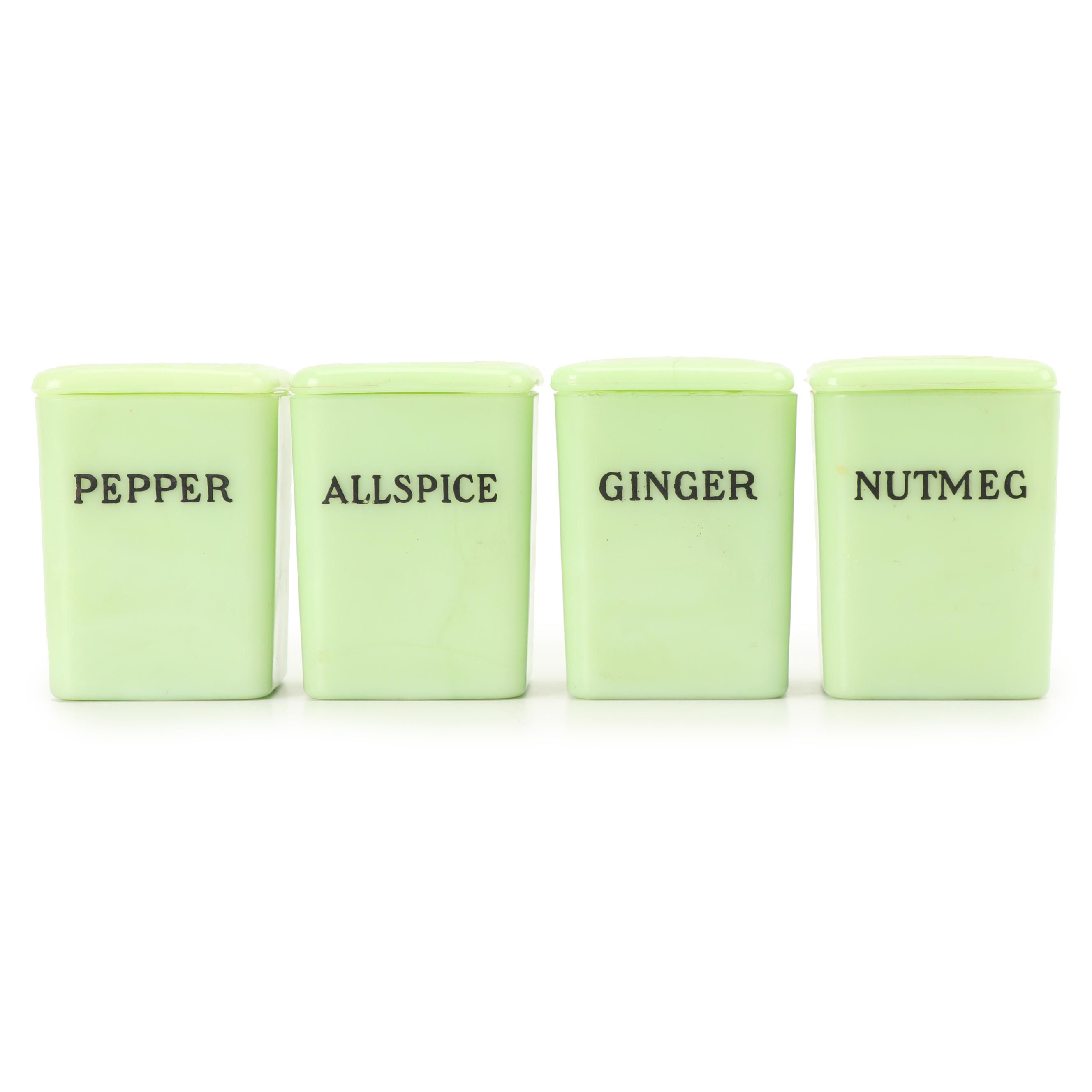 Jeannette Jadeite Glass Spice Canisters, Mid-Century