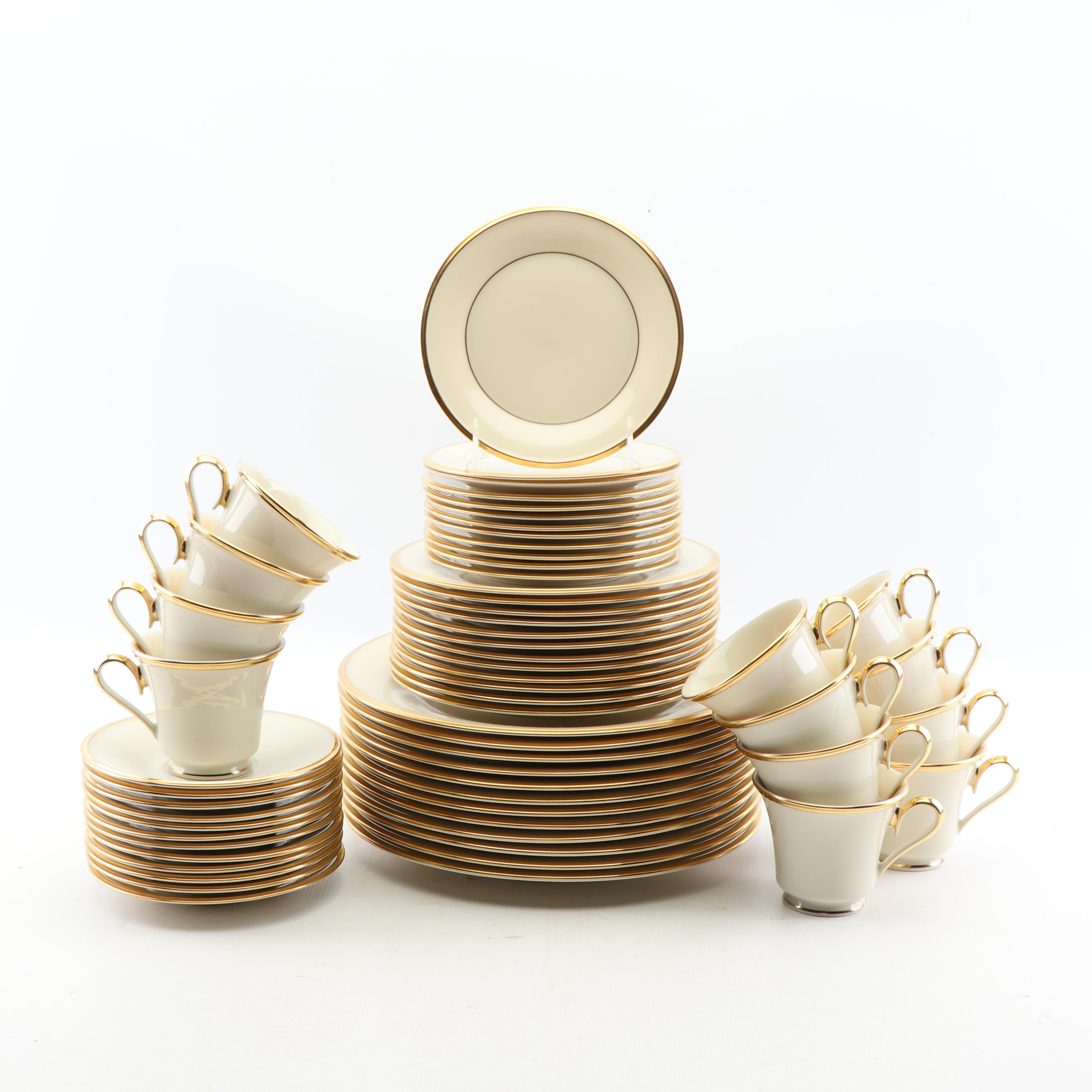 Lenox "Eternal" Sixty-Piece Porcelain Dinnerware Set with 24K Gold Accents