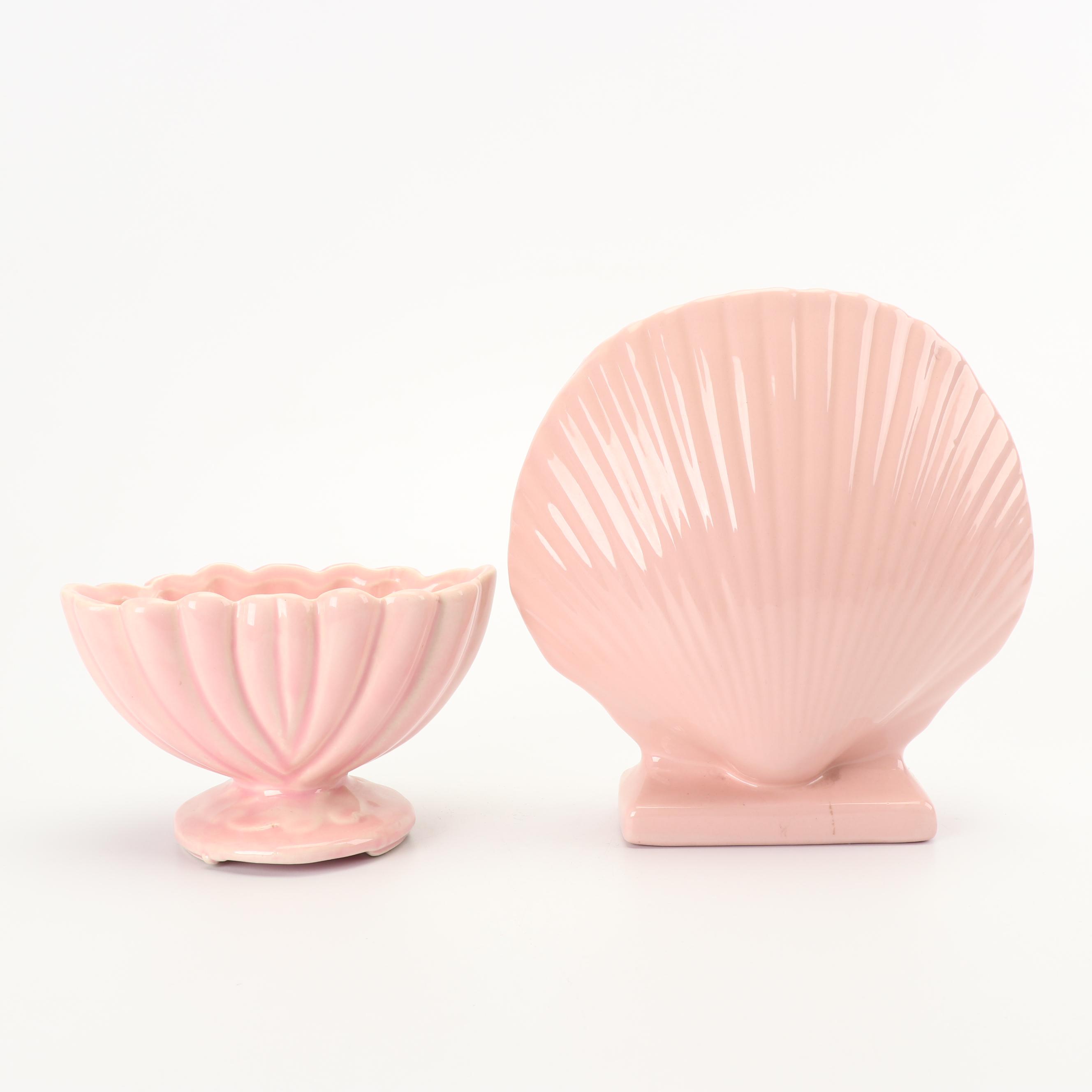 Seashell and Other Art Pottery Vases, Mid Century