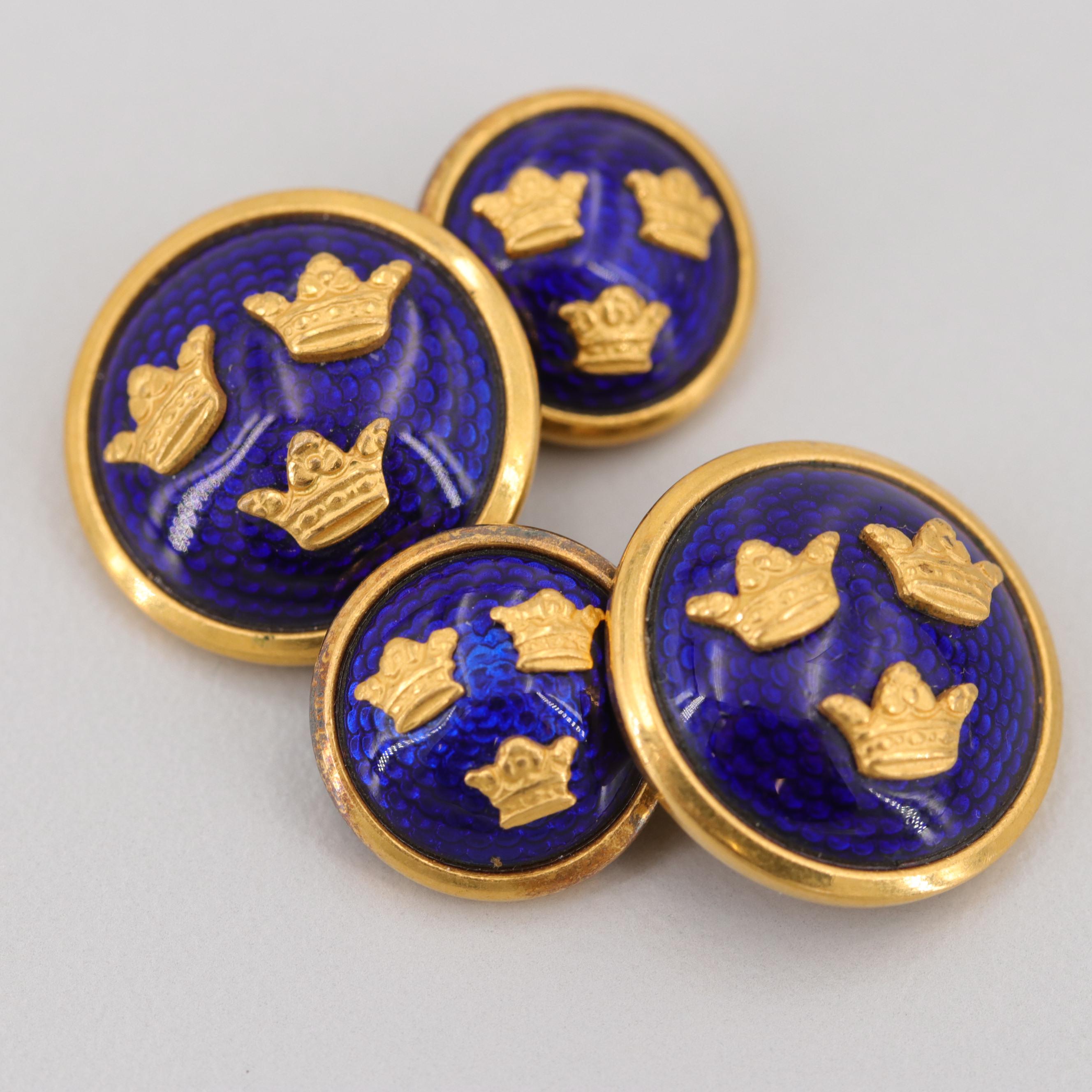 Sporrong & Co. Vintage Gold Tone Enamel Swedish Triple Crown Motif Cufflinks