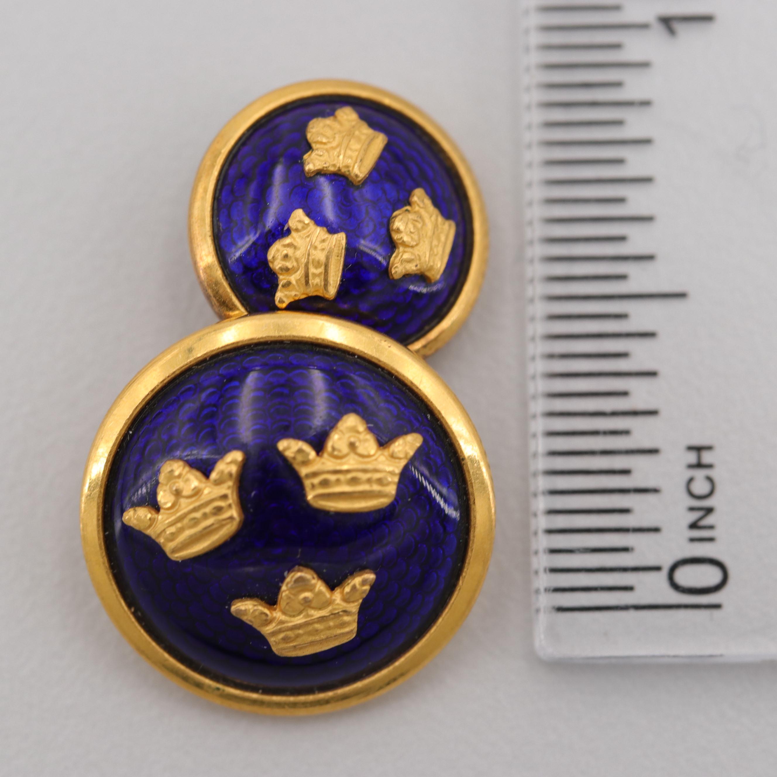 Sporrong & Co. Vintage Gold Tone Enamel Swedish Triple Crown Motif Cufflinks