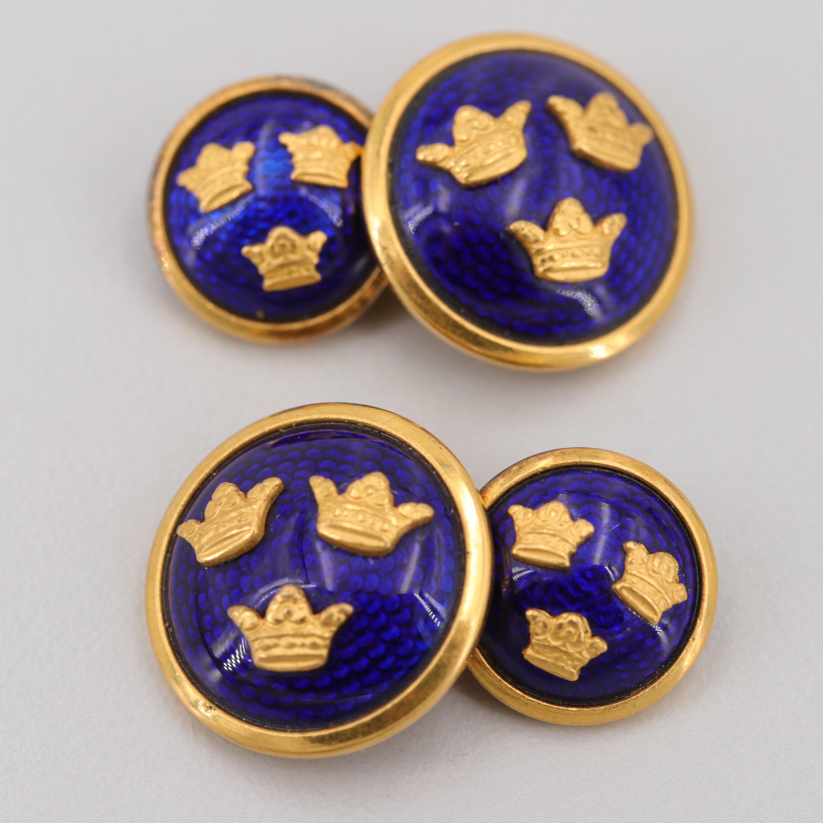Sporrong & Co. Vintage Gold Tone Enamel Swedish Triple Crown Motif Cufflinks
