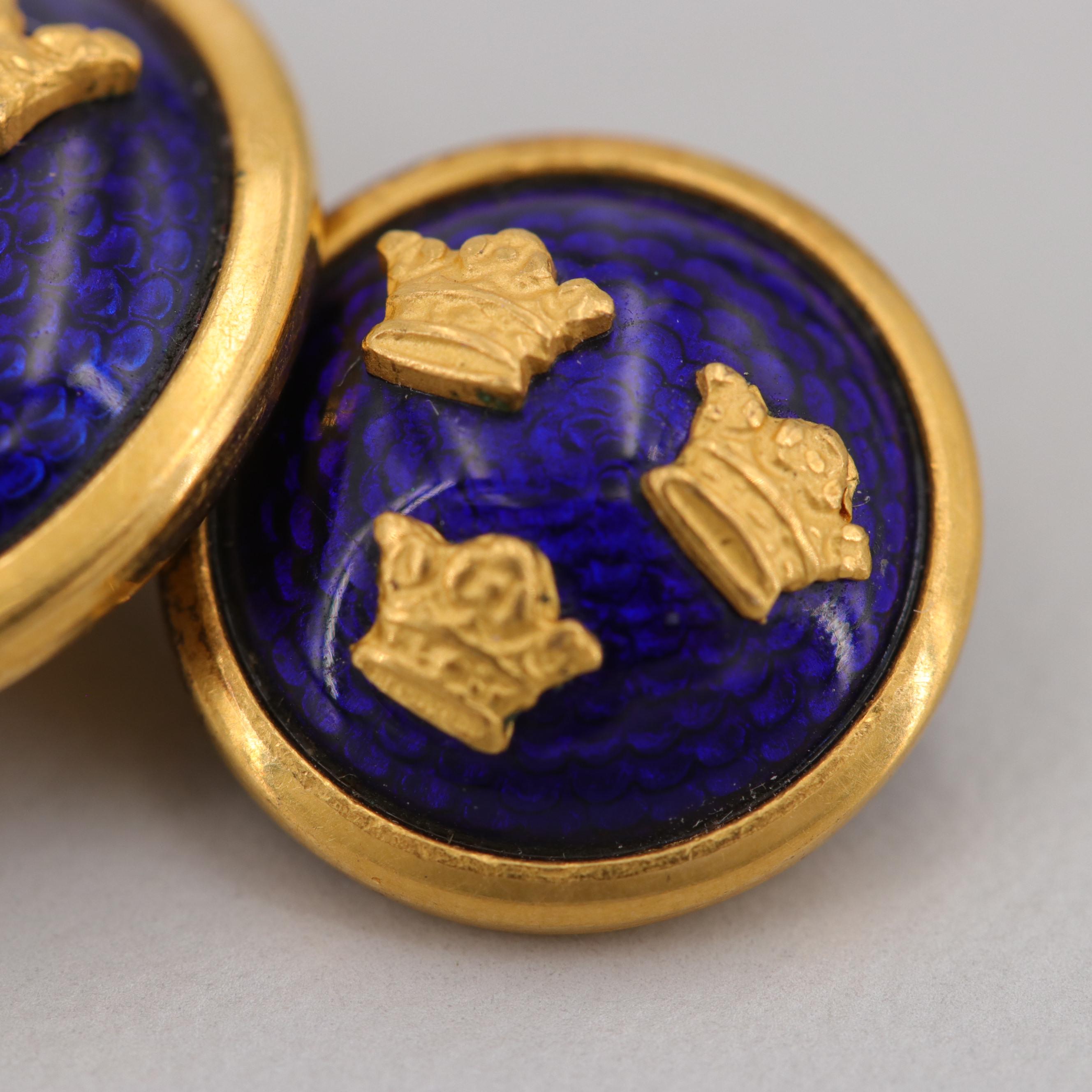 Sporrong & Co. Vintage Gold Tone Enamel Swedish Triple Crown Motif Cufflinks