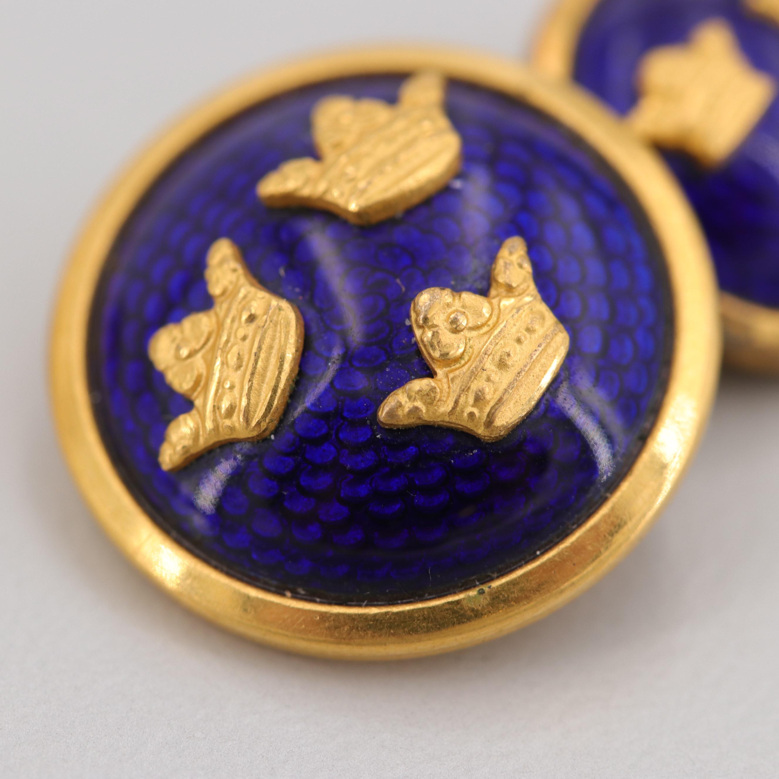 Sporrong & Co. Vintage Gold Tone Enamel Swedish Triple Crown Motif Cufflinks