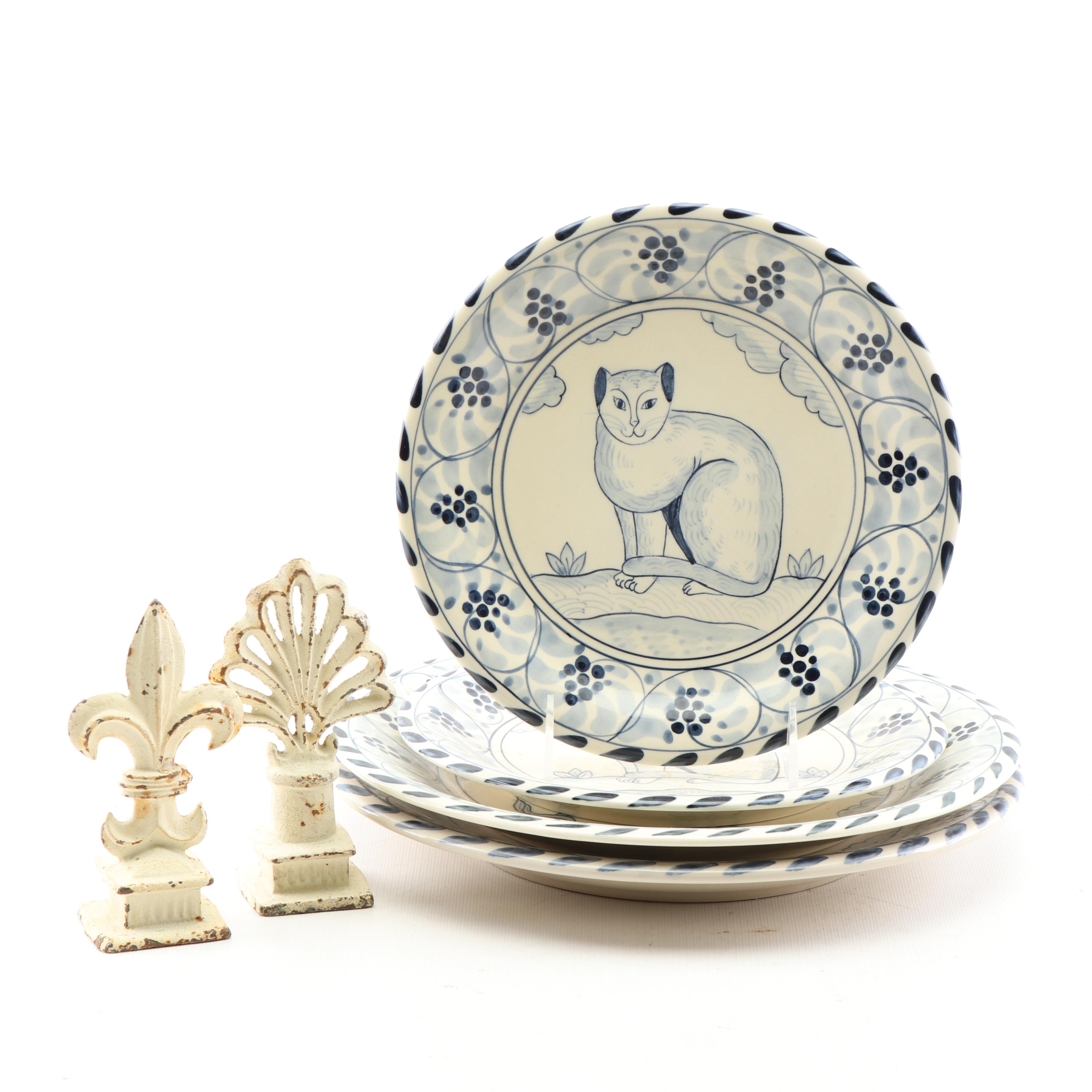 Dovis Designs "Cat" and "Pig" Plates with Iron Finials