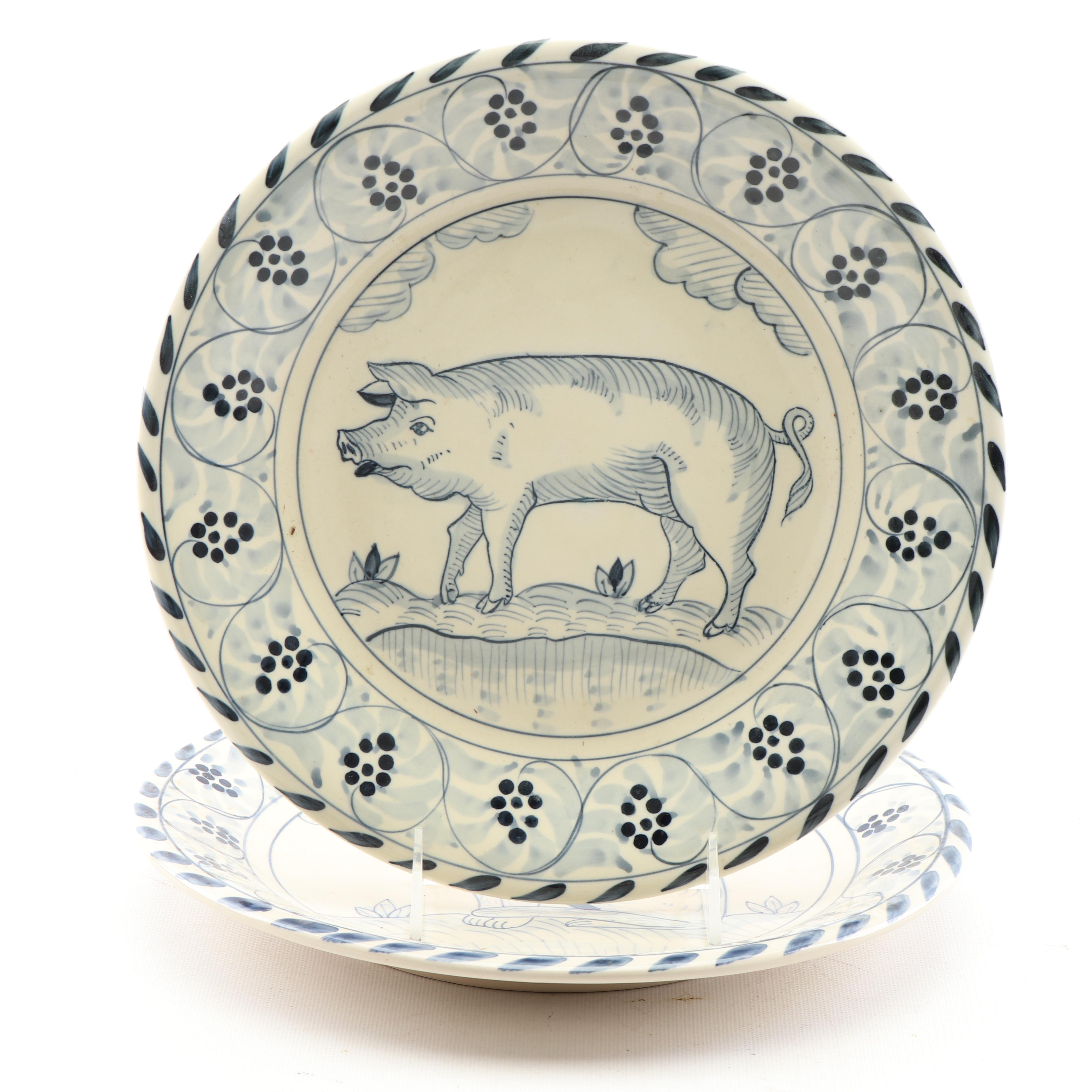 Dovis Designs "Cat" and "Pig" Plates with Iron Finials