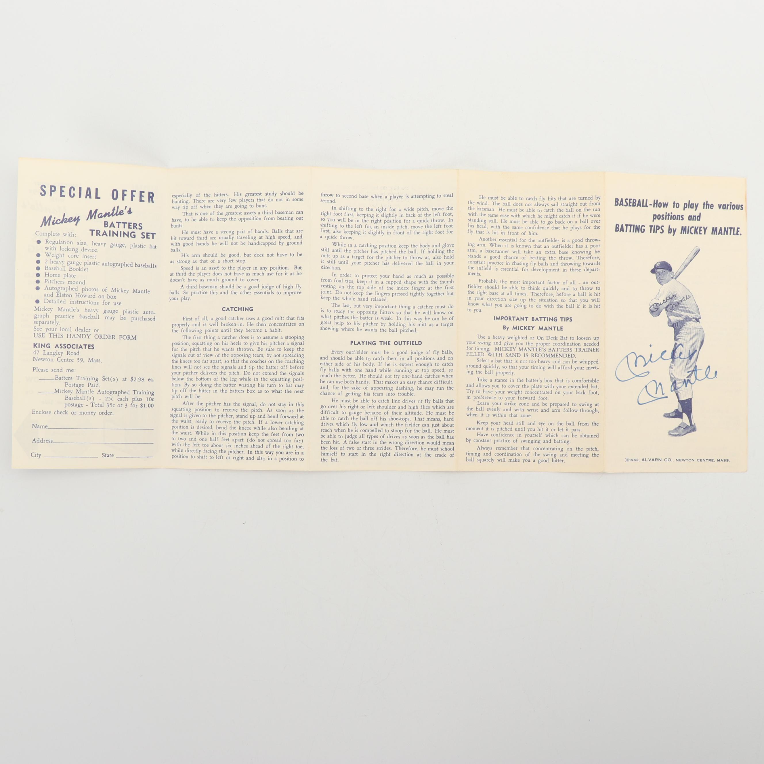 Mickey Mantle Autographed Batting Tips Pamphlet, 1962