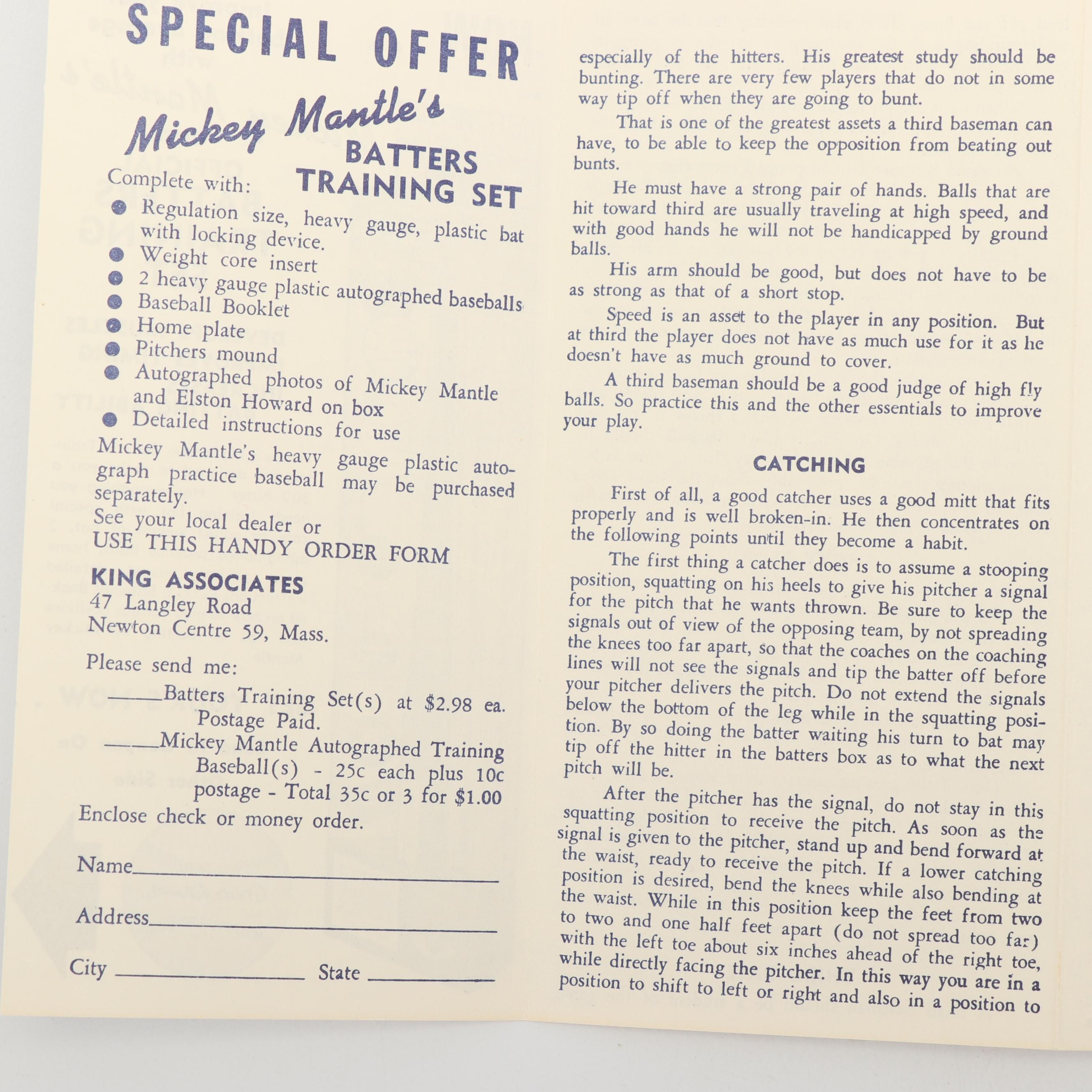 Mickey Mantle Autographed Batting Tips Pamphlet, 1962