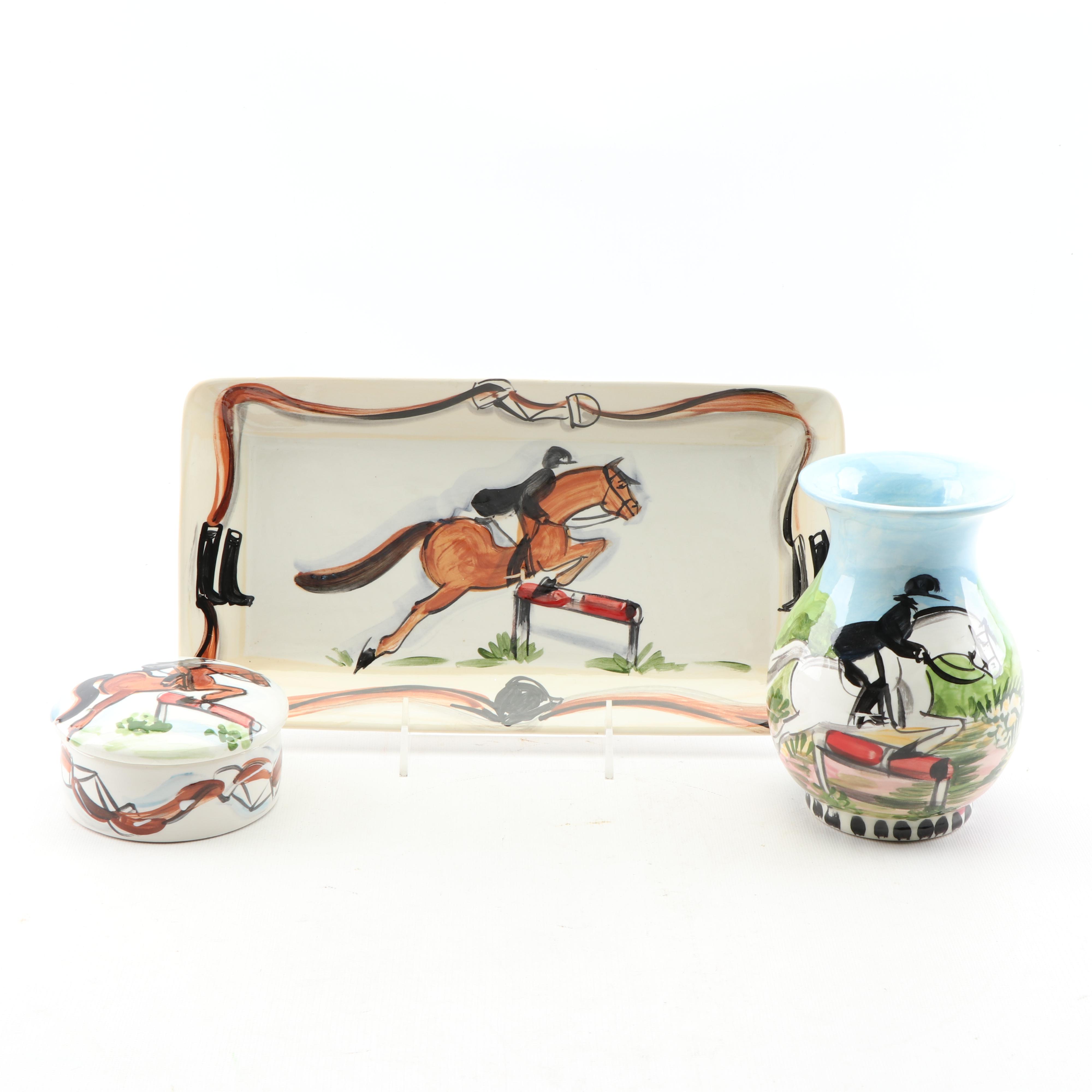 Frederique Poulain Hand-Painted Equestrian "Hunter Jumper" Decor